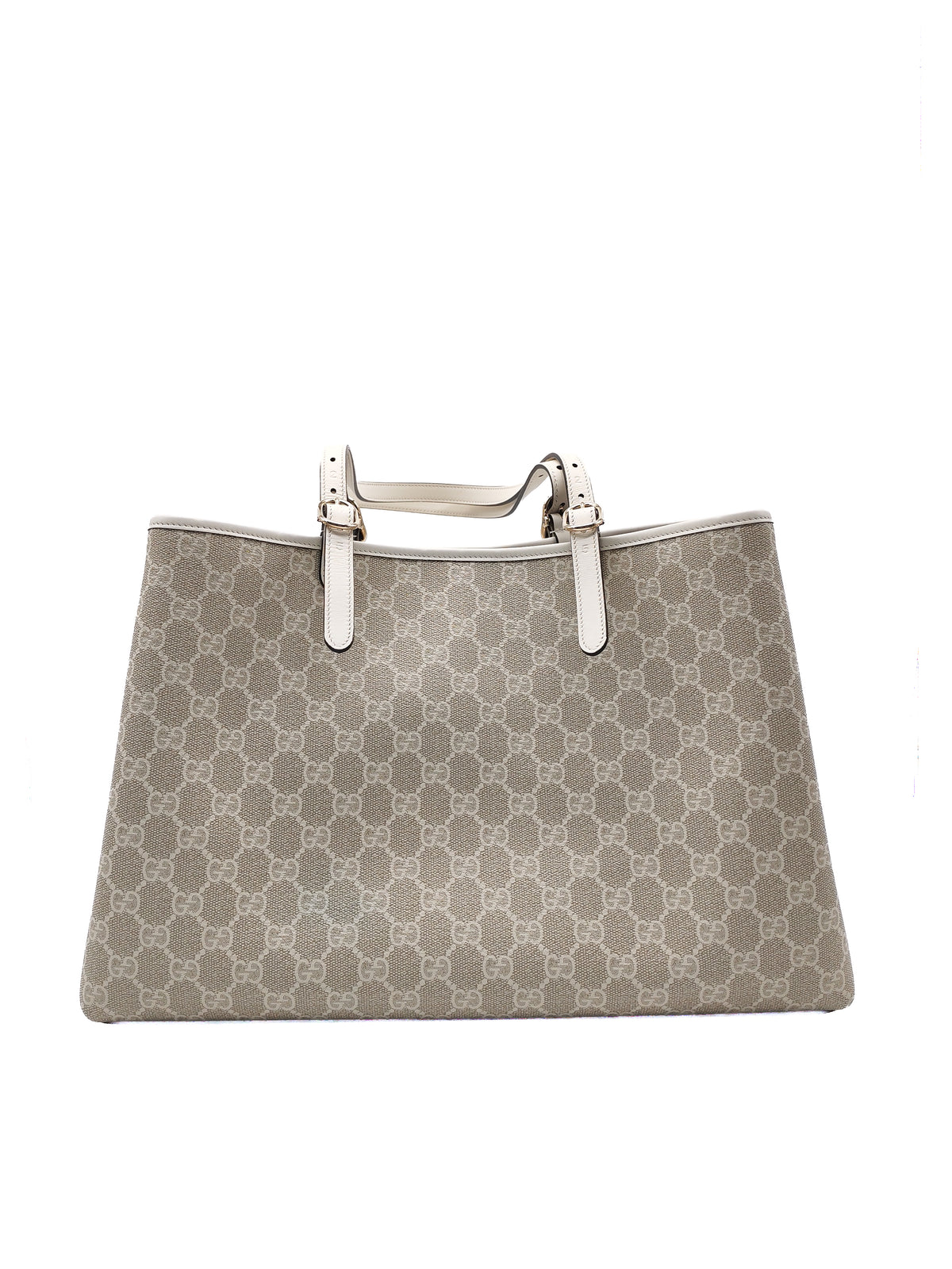 Gucci GG Emblem Tote Bag Large in White Monogram Canvas and Light Gold Hardware