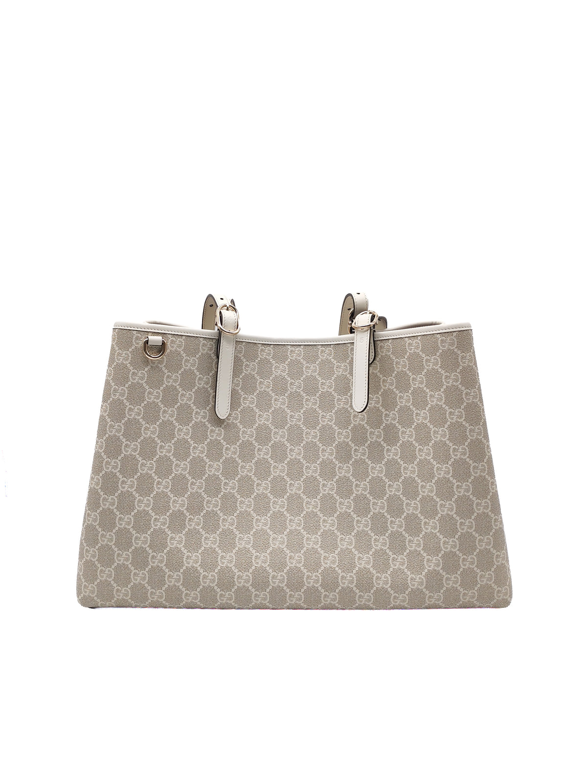 Gucci GG Emblem Tote Bag Large in White Monogram Canvas and Light Gold Hardware