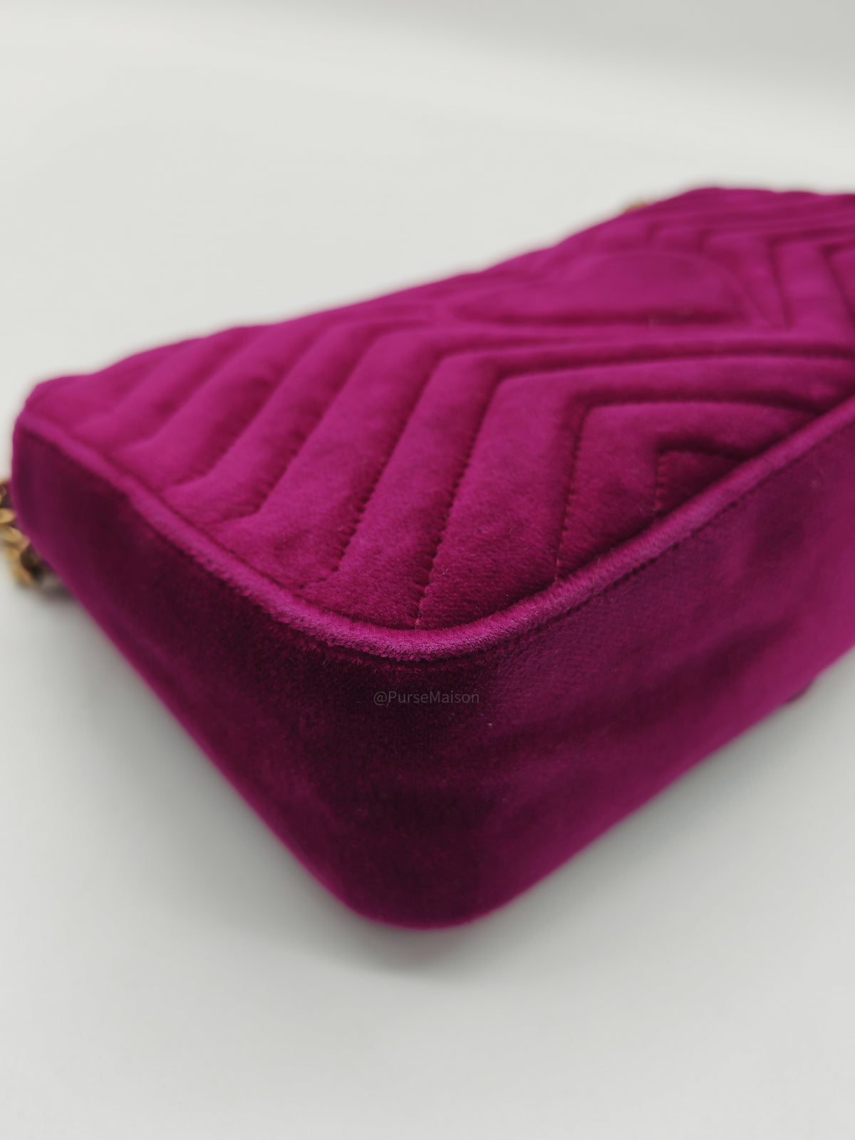 Gucci Velvet Matellase GG Marmont Shoulder Bag in Rich Purple Velvet Fabric and Aged Gold Hardware