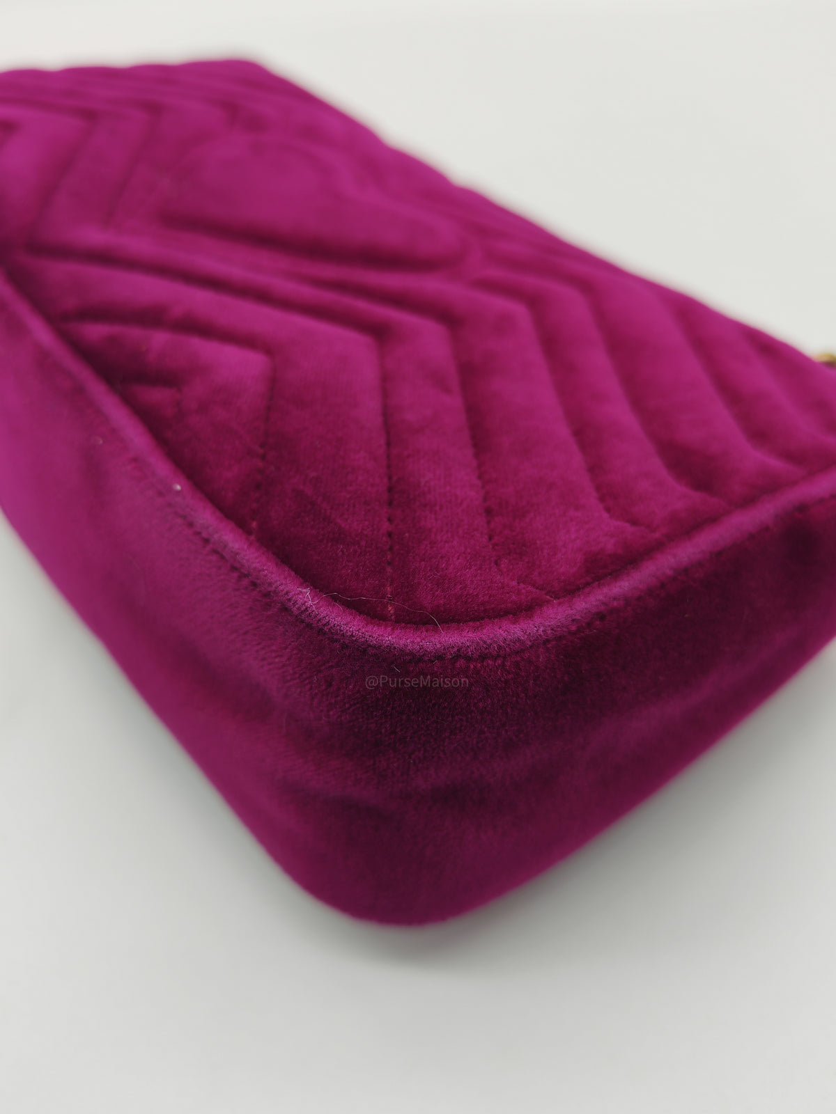 Gucci Velvet Matellase GG Marmont Shoulder Bag in Rich Purple Velvet Fabric and Aged Gold Hardware