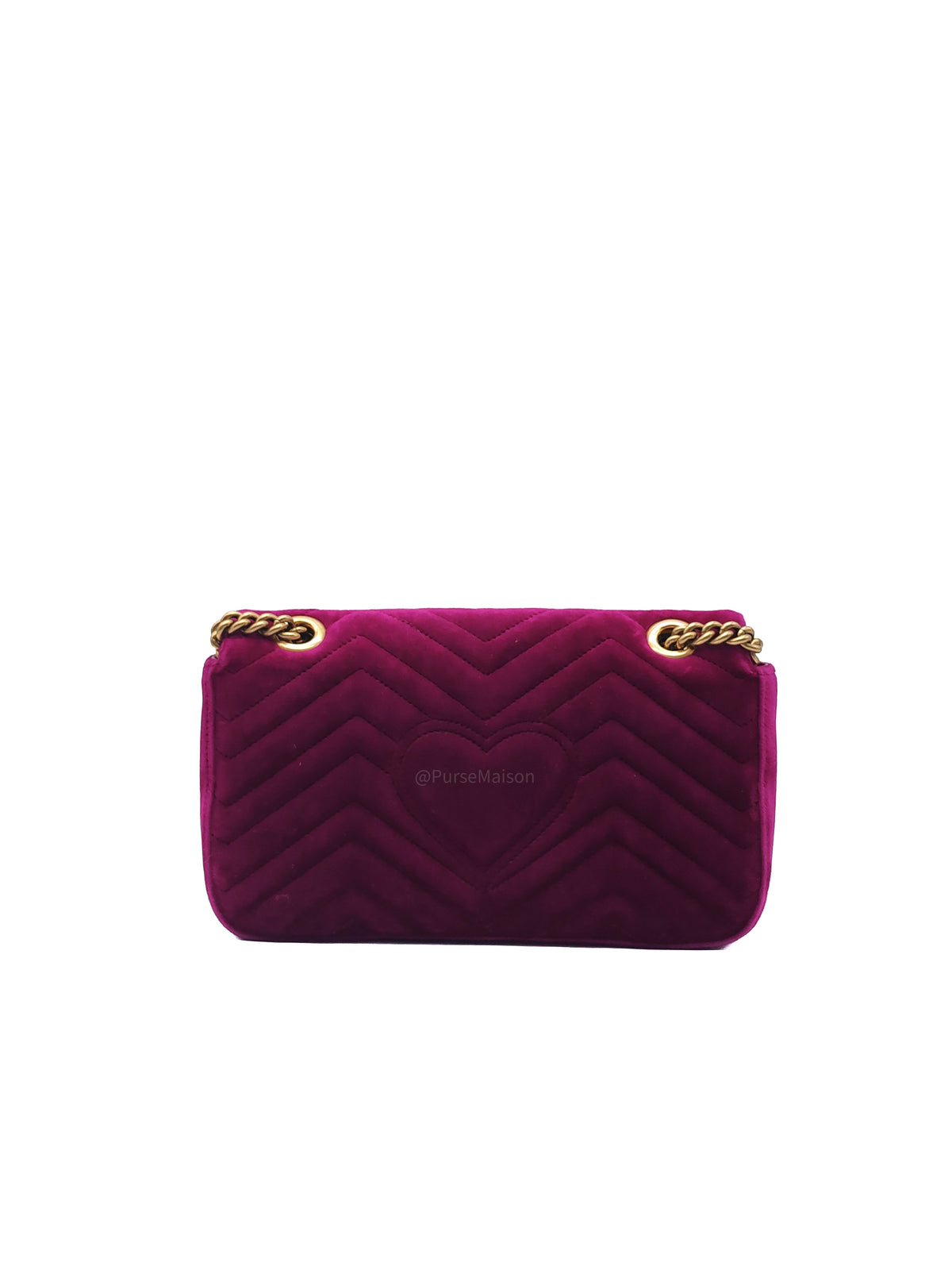 Gucci Velvet Matellase GG Marmont Shoulder Bag in Rich Purple Velvet Fabric and Aged Gold Hardware