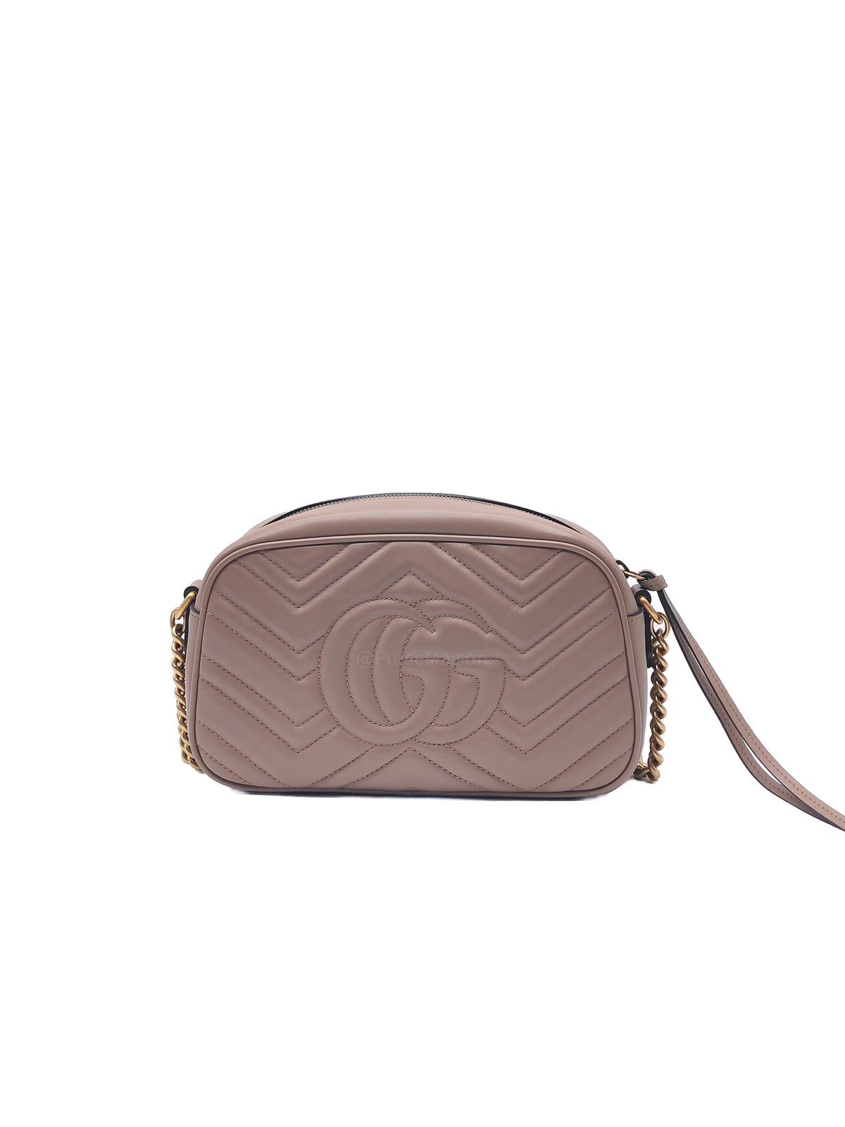 Gucci GG Marmont Camera Bag Small in Porcelain Rose Quilted Matellase Calfskin Leather and Gold Hardware