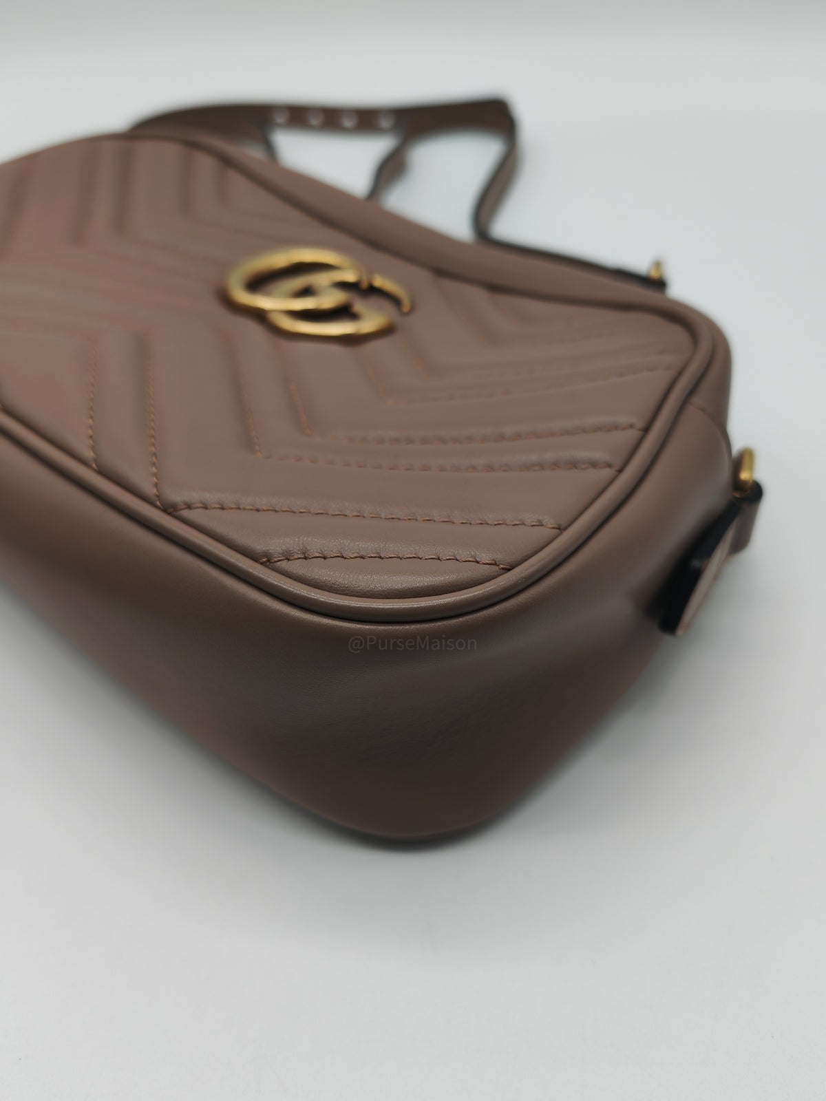 Gucci GG Marmont Camera Bag Small in Porcelain Rose Quilted Matellase Calfskin Leather and Gold Hardware