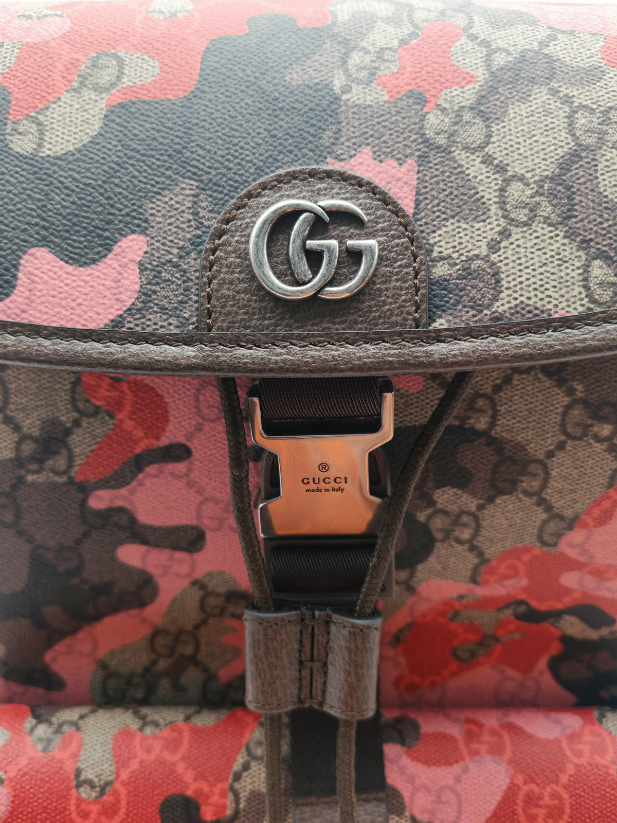 Gucci GG Supreme Pink and Red Camouflage Backpack