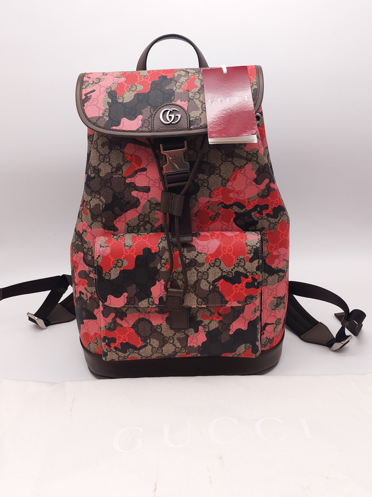 Gucci GG Supreme Pink and Red Camouflage Backpack