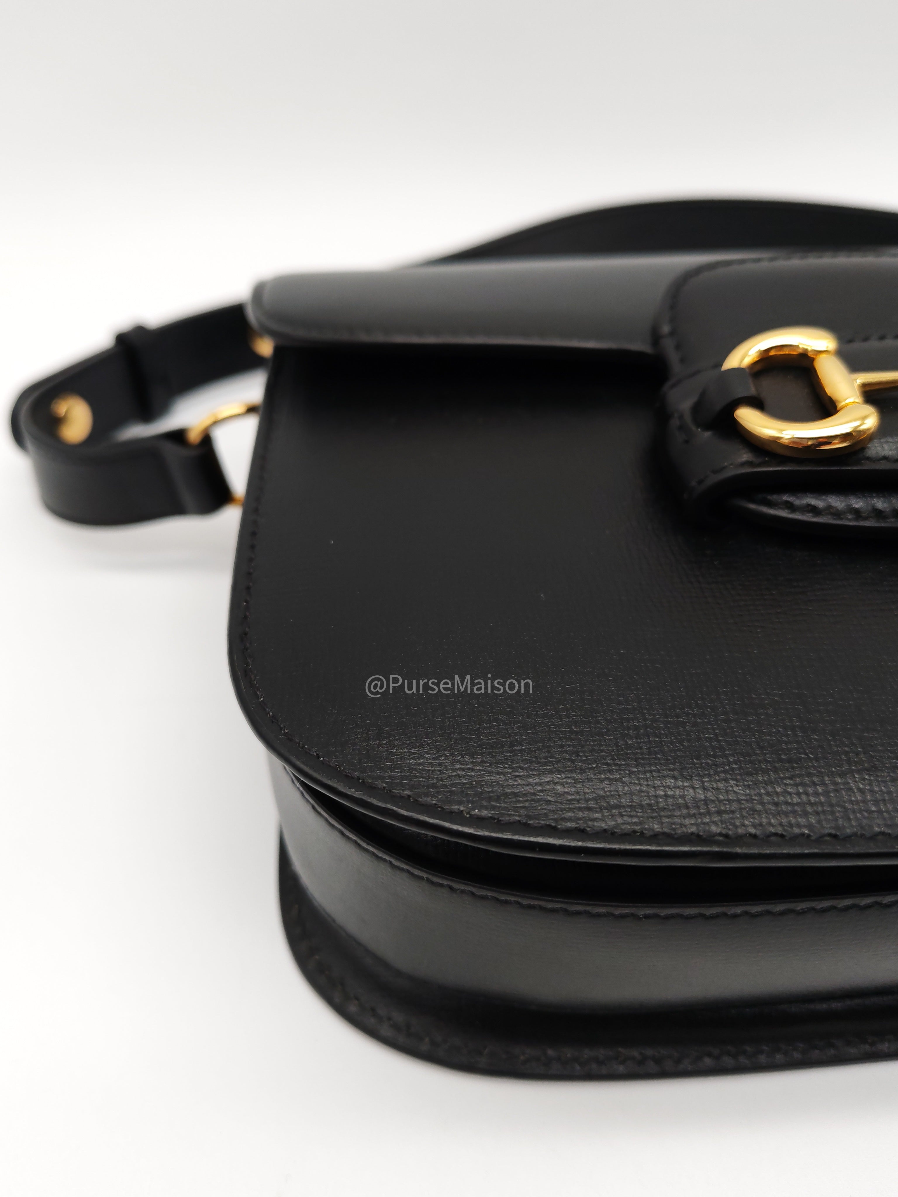 Gucci Horsebit 1955 Shoulder Bag Medium in Black Calfskin Leather