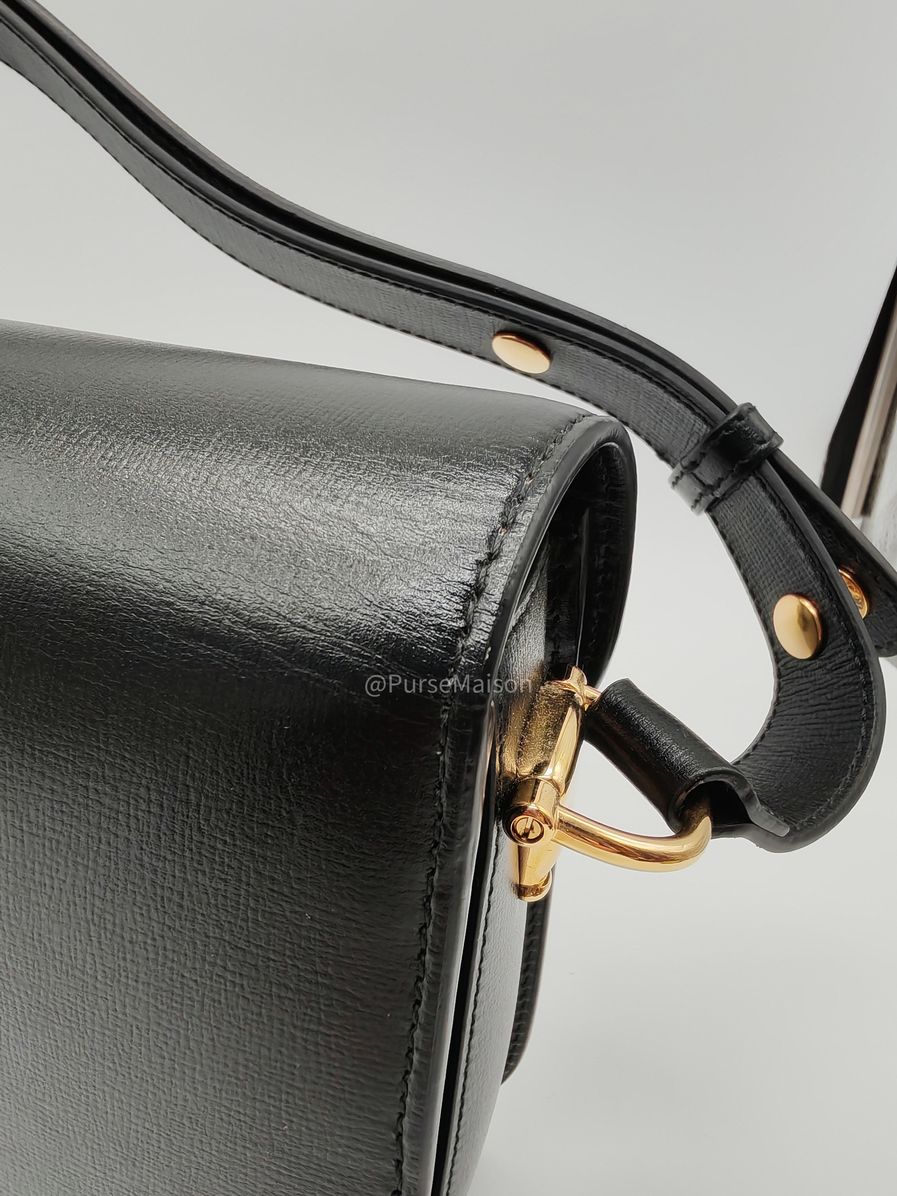 Gucci Horsebit 1955 Shoulder Bag Medium in Black Calfskin Leather