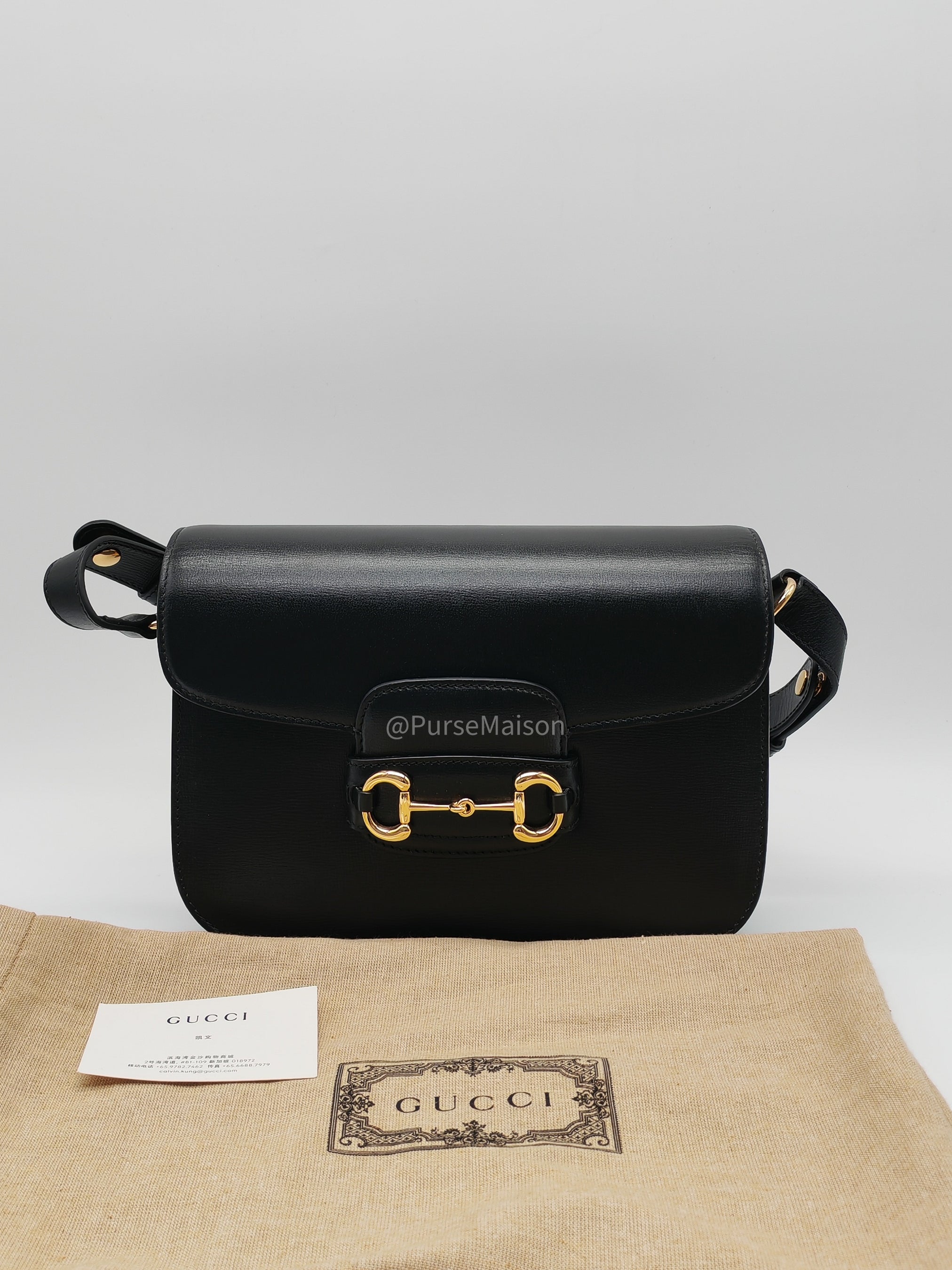 Gucci Horsebit 1955 Shoulder Bag Medium in Black Calfskin Leather