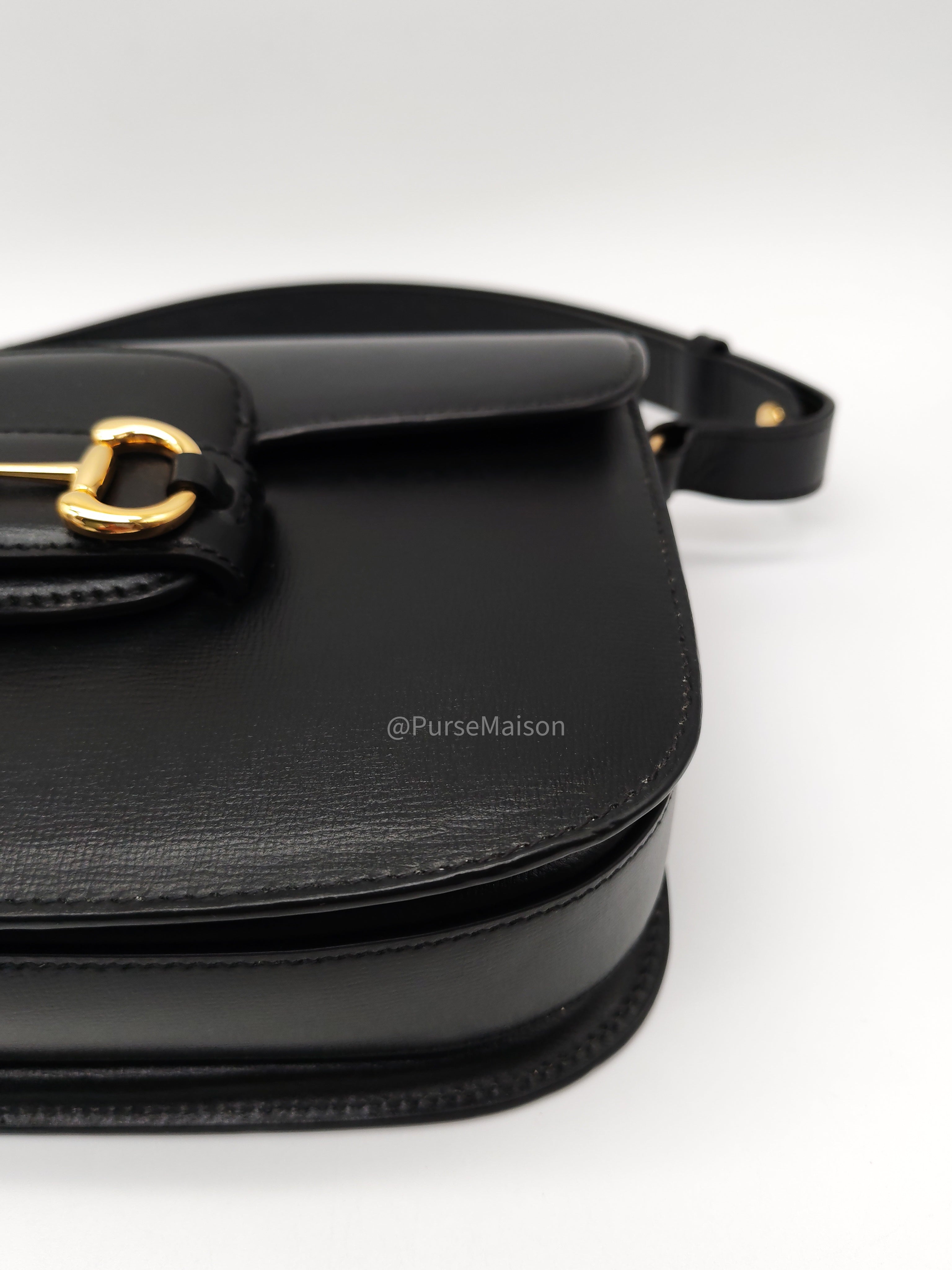 Gucci Horsebit 1955 Shoulder Bag Medium in Black Calfskin Leather