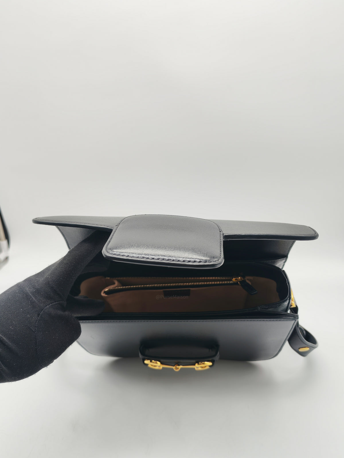 Gucci Horsebit 1955 Shoulder Bag Medium in Black Calfskin Leather