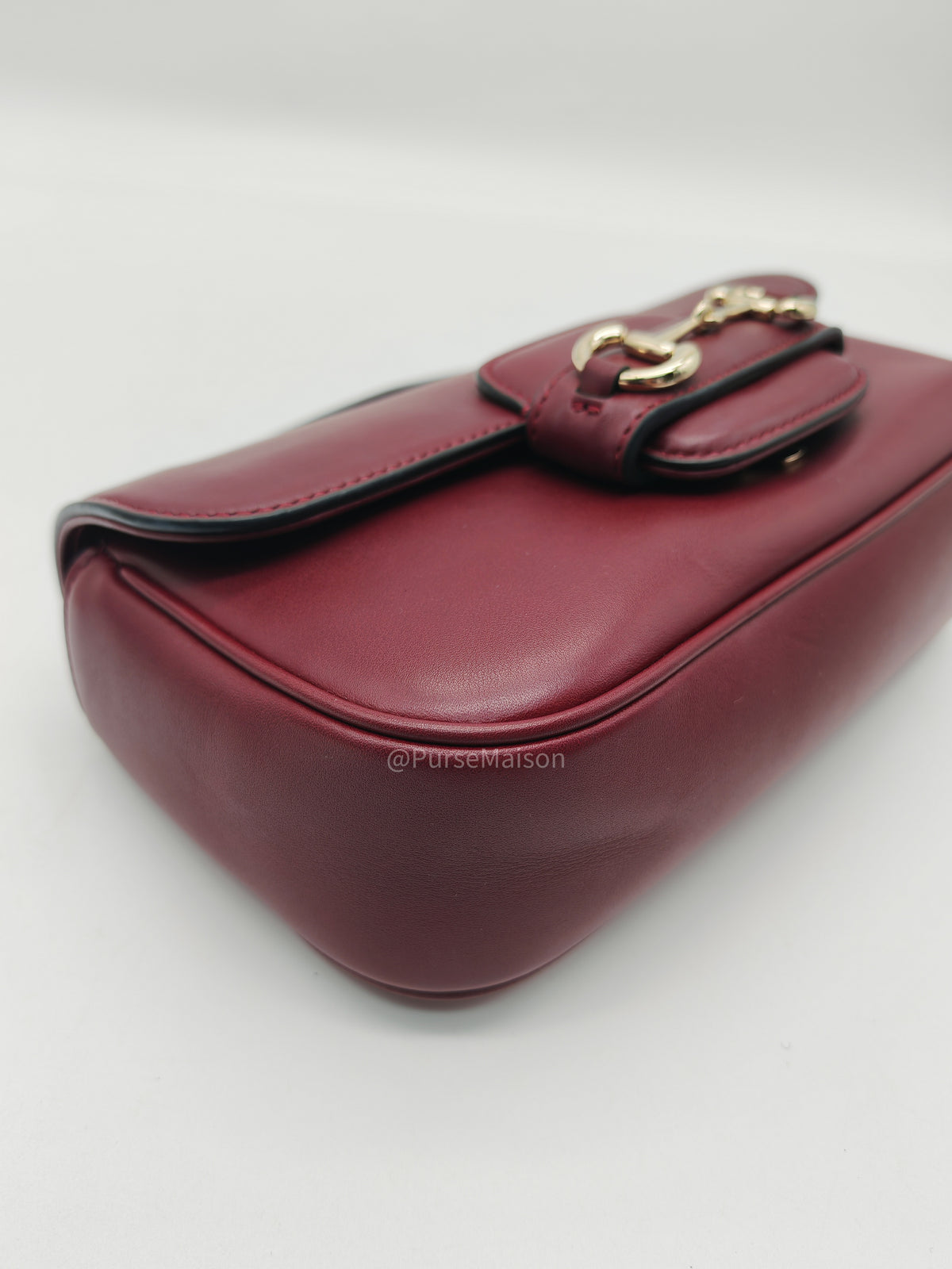 Gucci Horsebit 1955 East West Shoulder Bag in Rosso Ancora Calfskin Leather and Light Gold Hardware