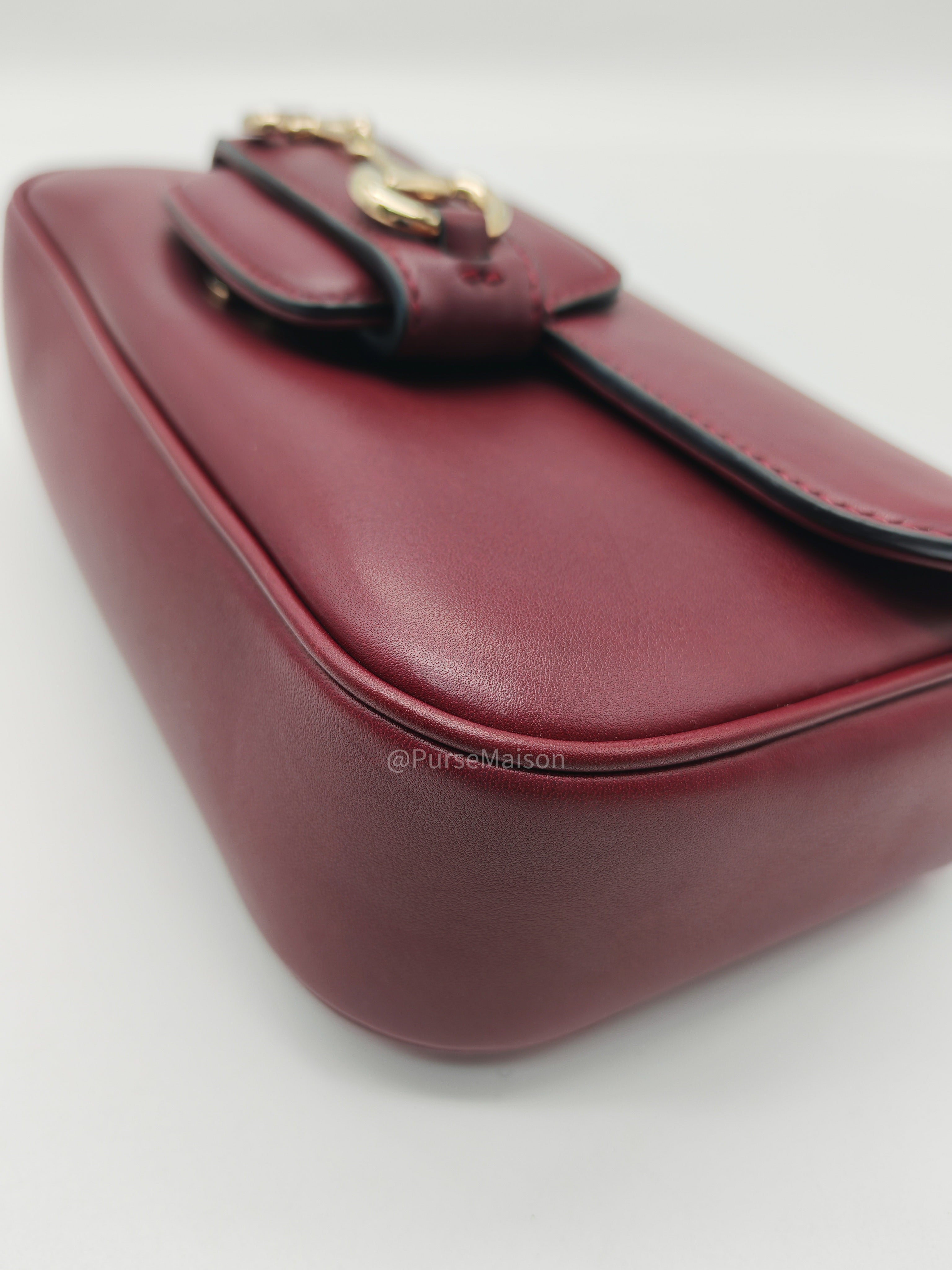 Gucci Horsebit 1955 East West Shoulder Bag in Rosso Ancora Calfskin Leather and Light Gold Hardware