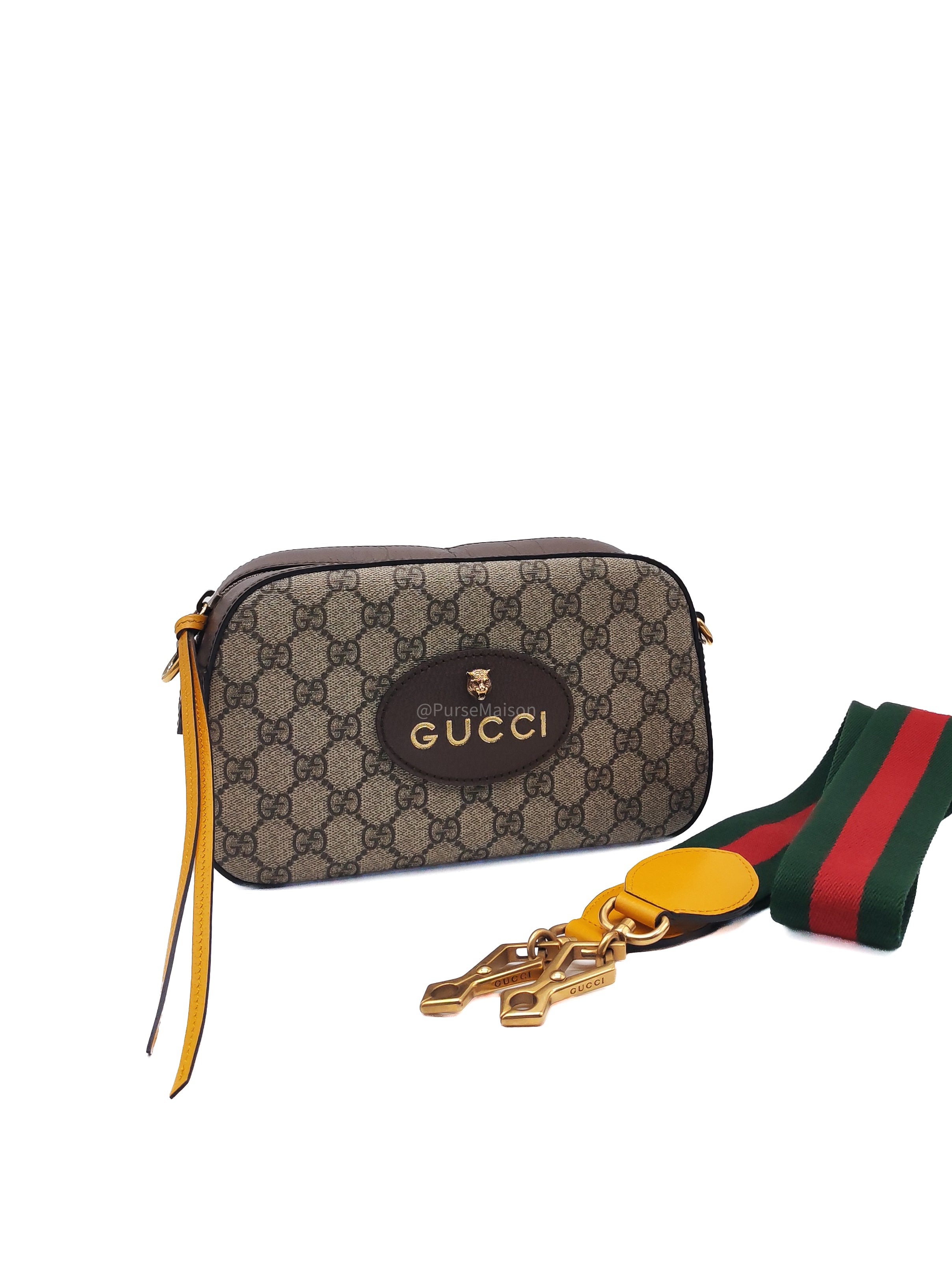 Gucci New Vintage Camera Bag in Brown Coated Monogram Pattern GG Supreme Canvas