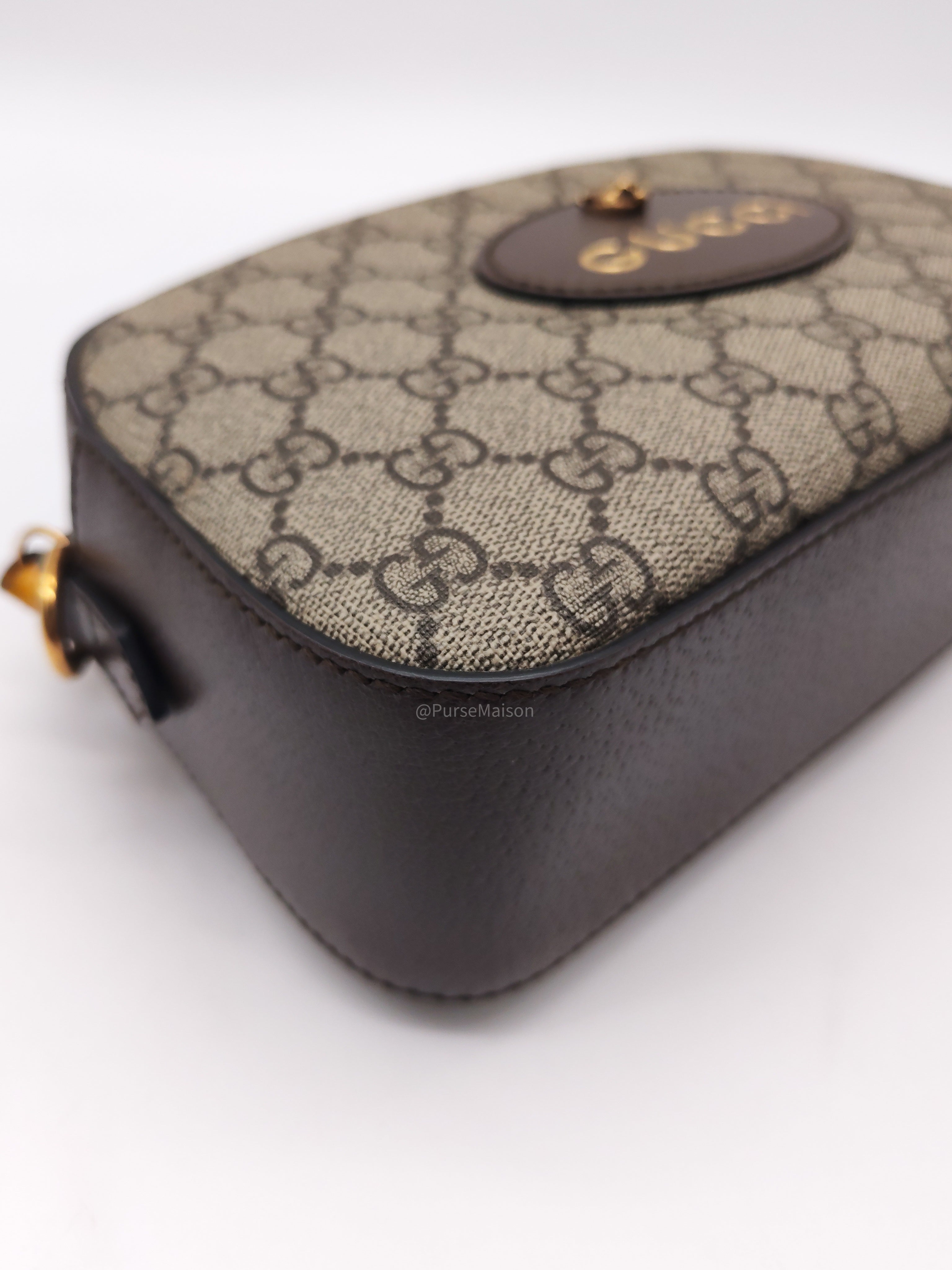 Gucci New Vintage Camera Bag in Brown Coated Monogram Pattern GG Supreme Canvas