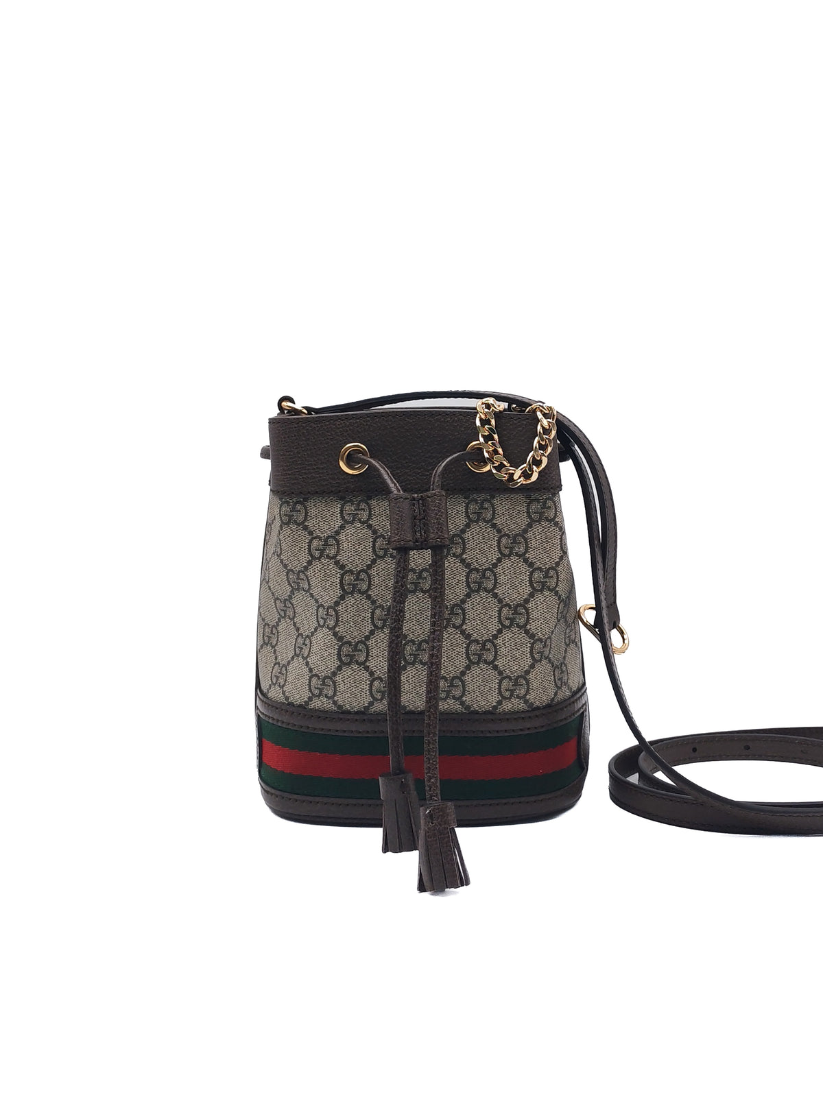 Gucci Ophidia Mini Bucket Bag in GG Supreme Monogram Canvas and Gold Hardware
