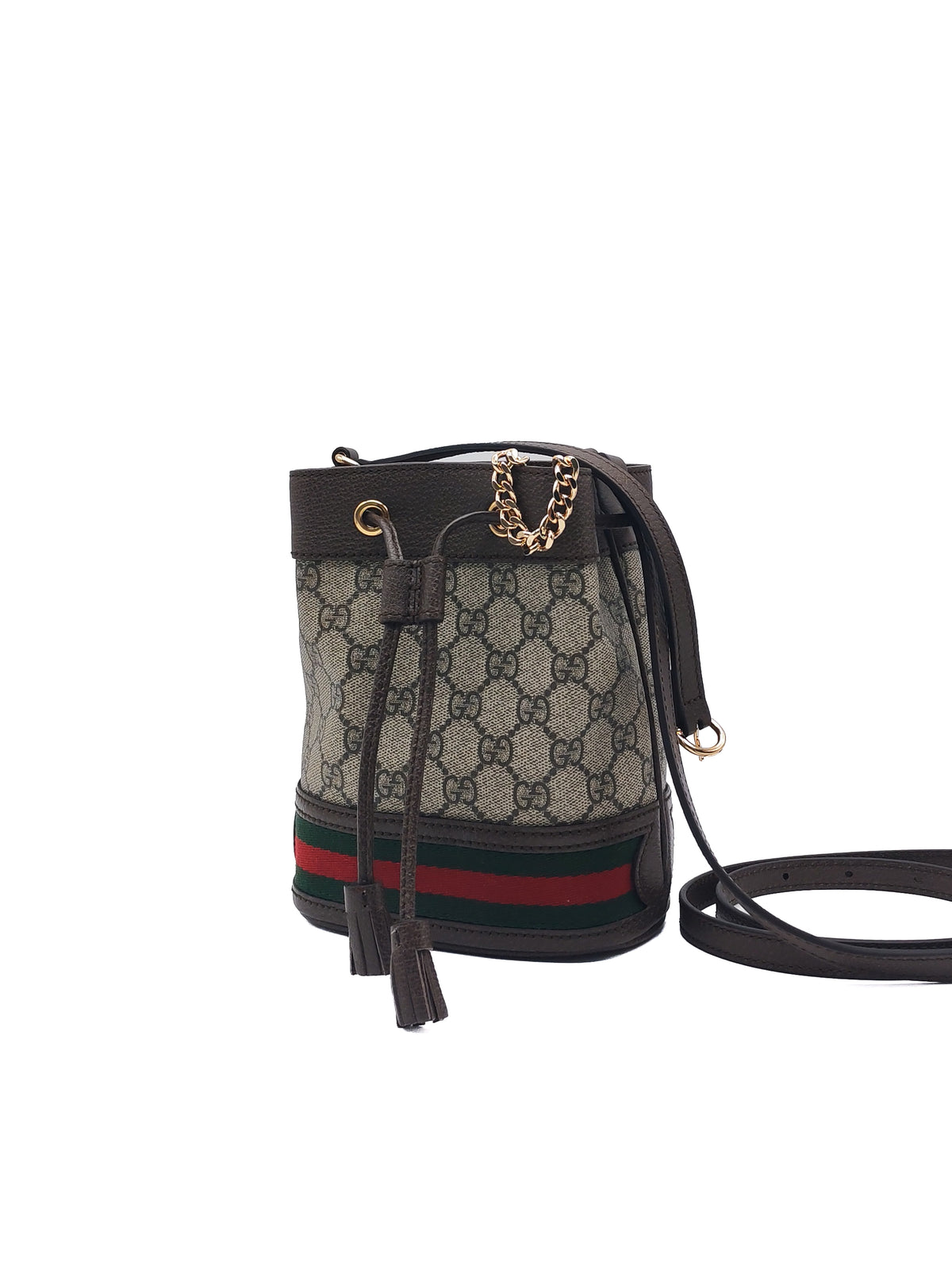 Gucci Ophidia Mini Bucket Bag in GG Supreme Monogram Canvas and Gold Hardware