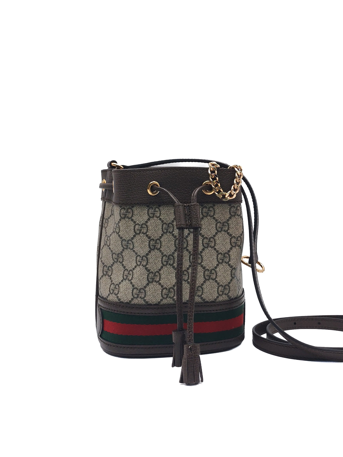 Gucci Ophidia Mini Bucket Bag in GG Supreme Monogram Canvas and Gold Hardware