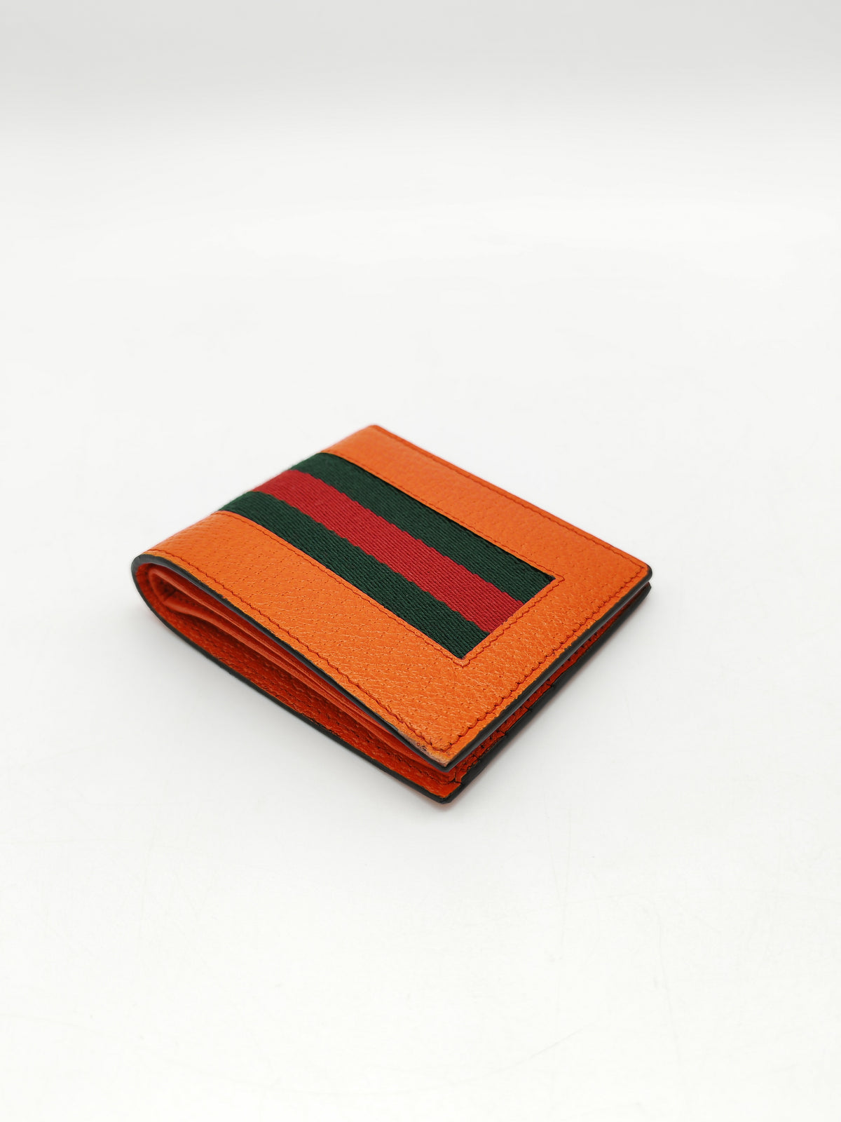 Gucci Bi-Fold Wallet in Orange Leather Signature Web