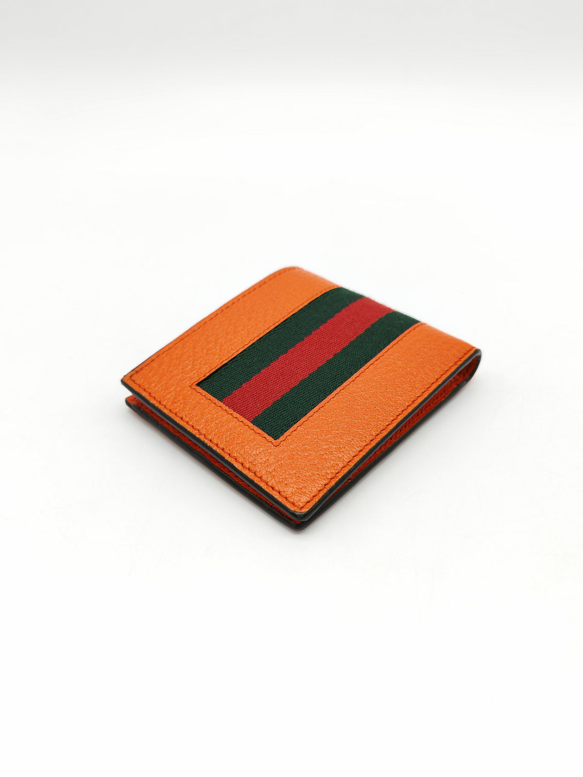 Gucci Bi-Fold Wallet in Orange Leather Signature Web