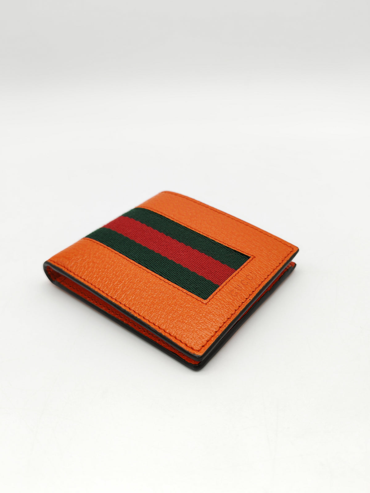 Gucci Bi-Fold Wallet in Orange Leather Signature Web