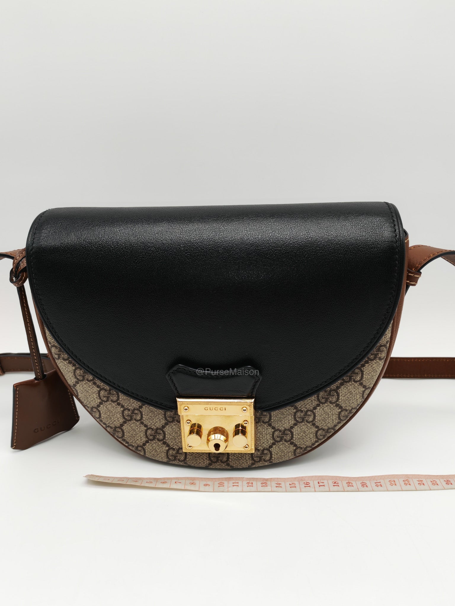 Gucci Padlock Saddle Bag in GG Supreme Monogram Canvas and Gold Hardware