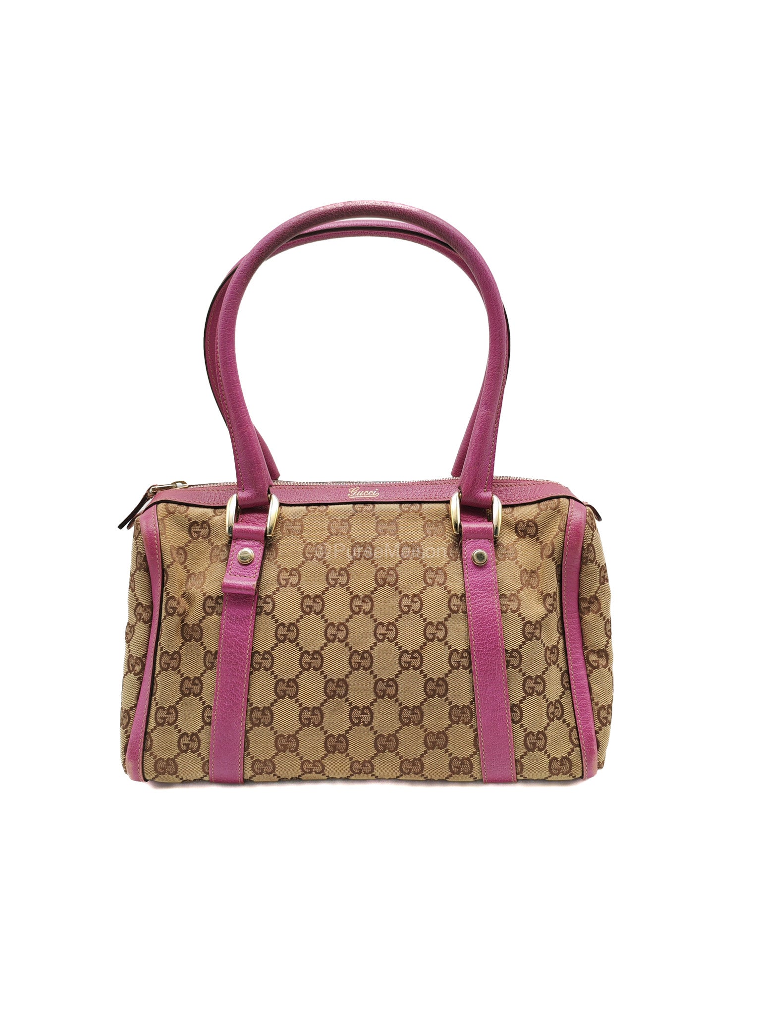 Gucci Abbey Boston Handbag in Pink GG Monogram Canvas and Light Gold Hardware