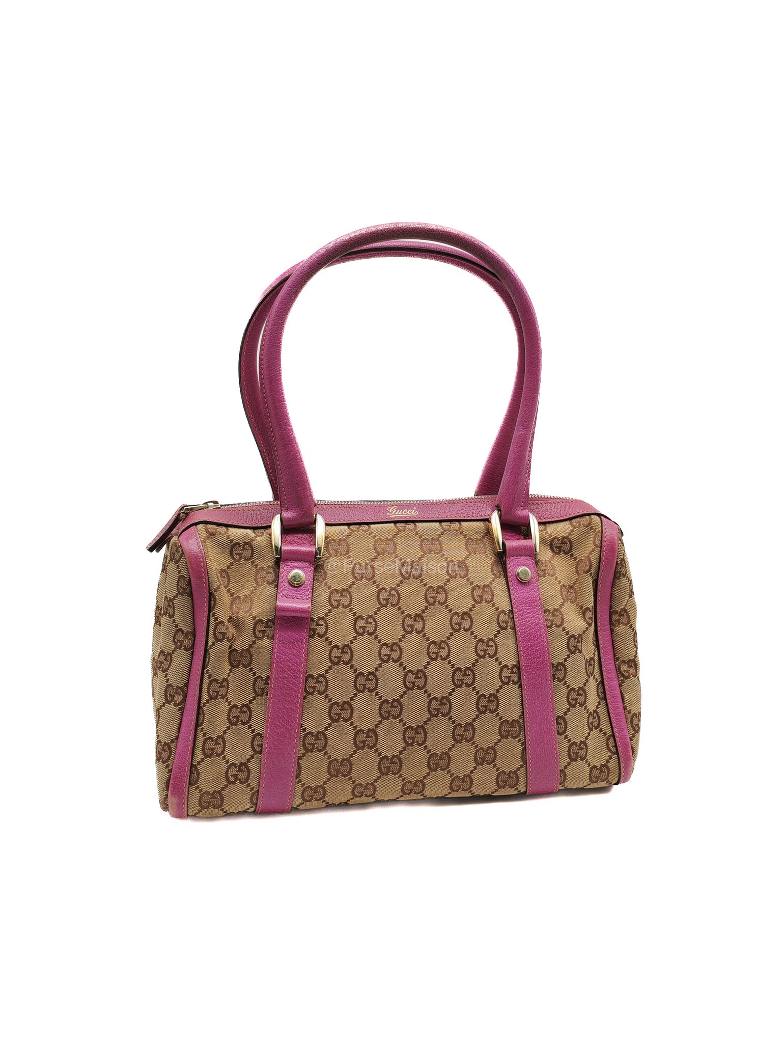 Gucci Abbey Boston Handbag in Pink GG Monogram Canvas and Light Gold Hardware