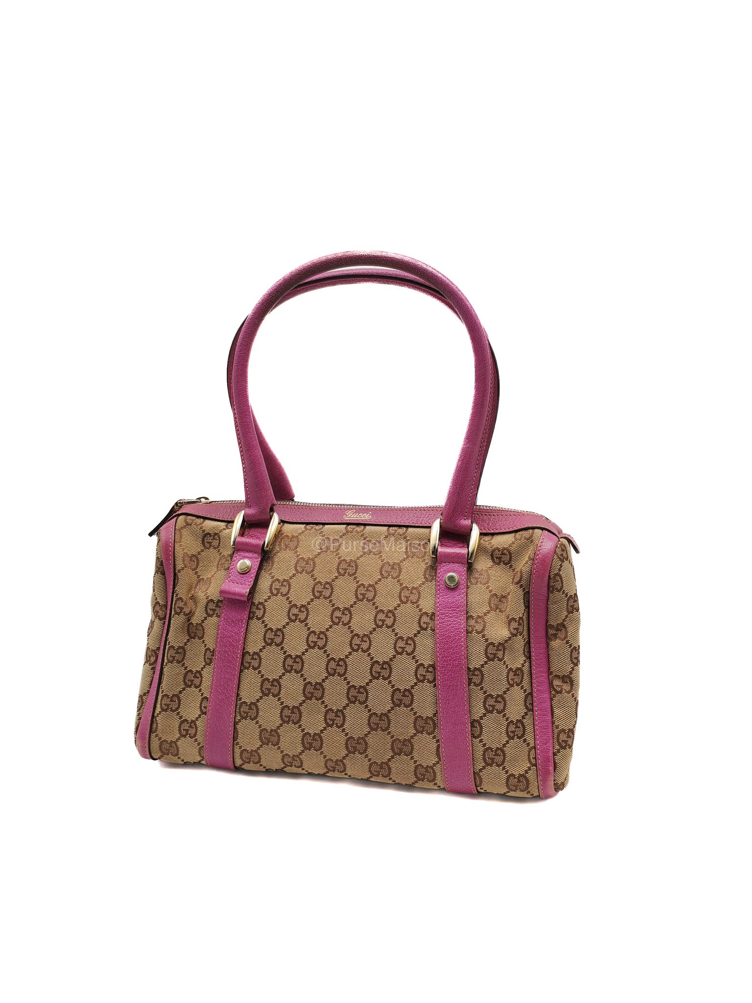 Gucci Abbey Boston Handbag in Pink GG Monogram Canvas and Light Gold Hardware