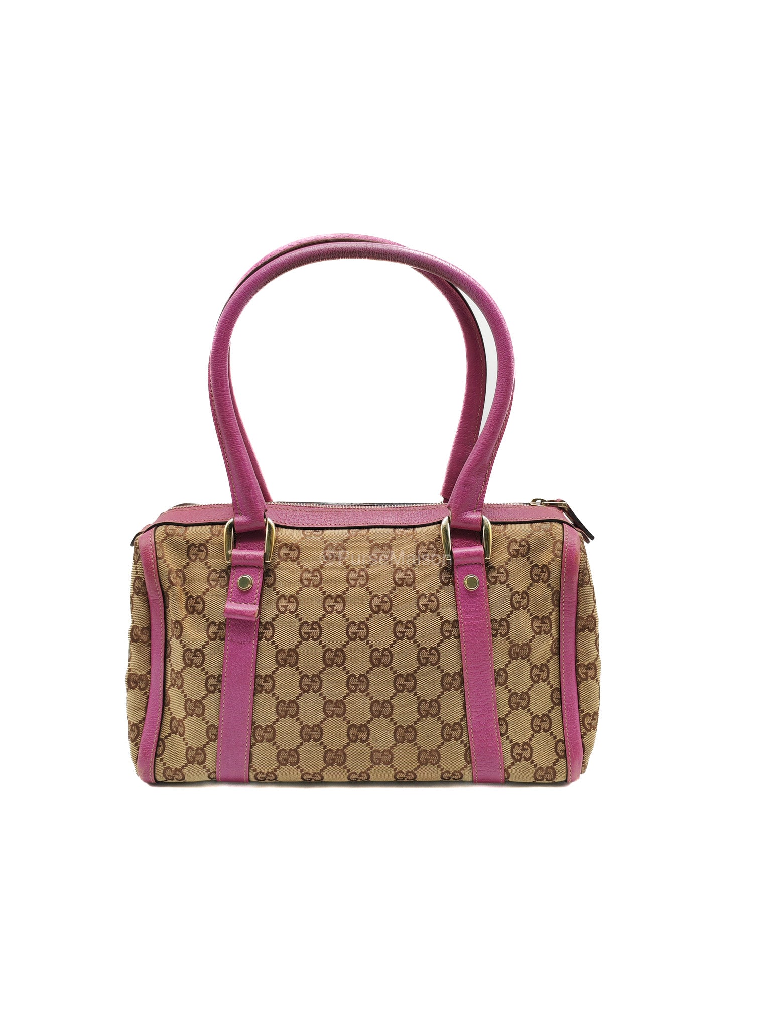 Gucci Abbey Boston Handbag in Pink GG Monogram Canvas and Light Gold Hardware