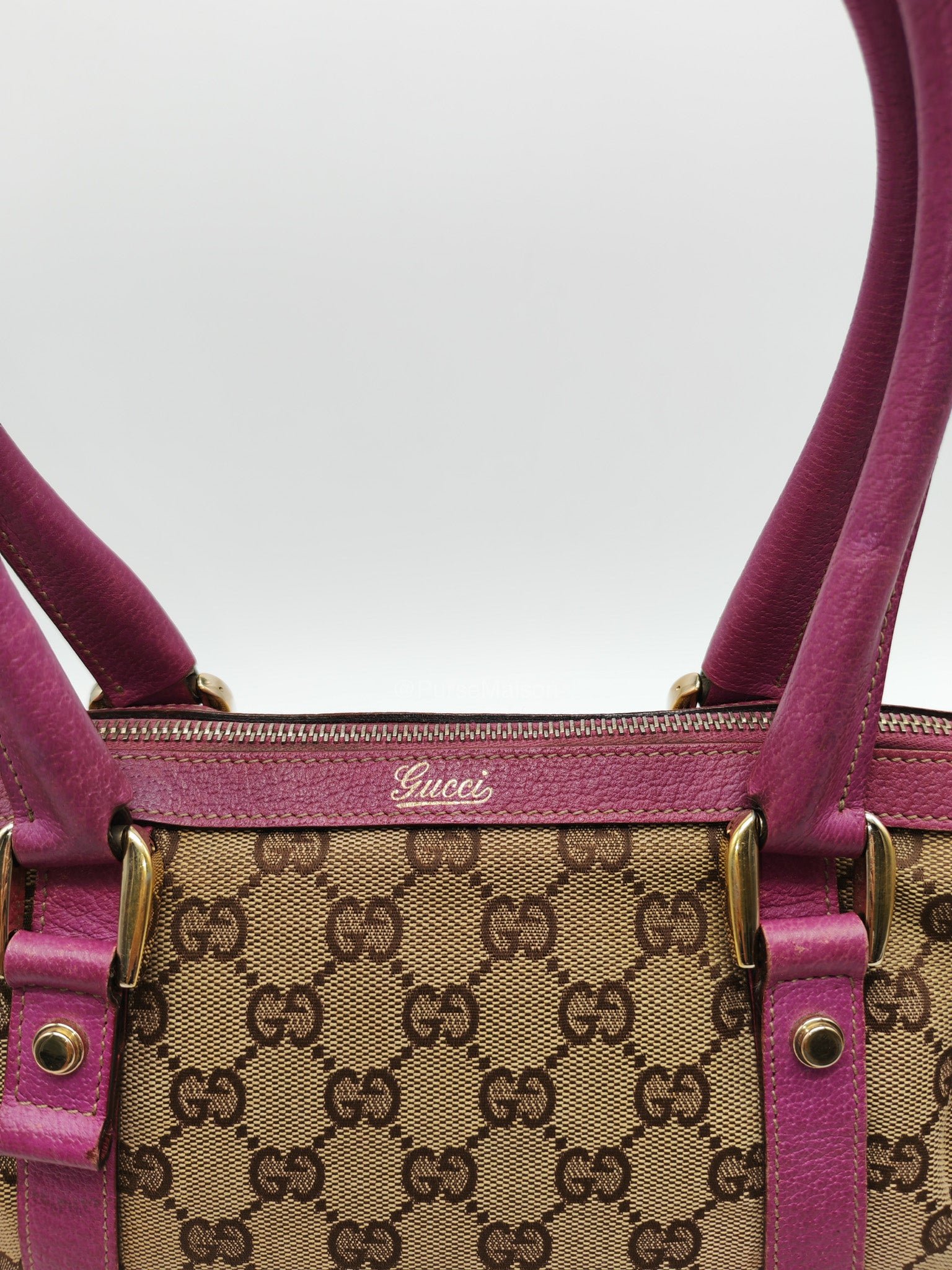 Gucci Abbey Boston Handbag in Pink GG Monogram Canvas and Light Gold Hardware