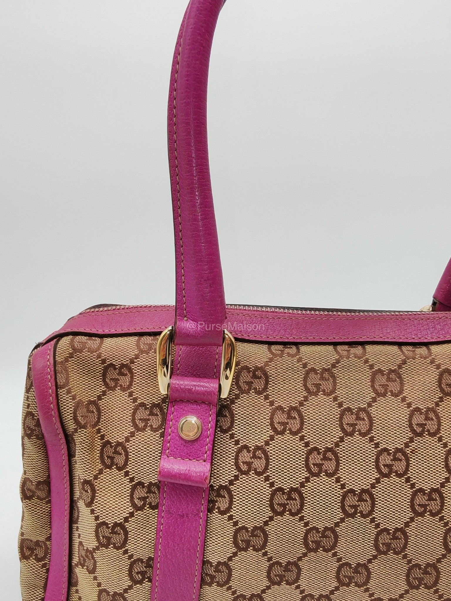 Gucci Abbey Boston Handbag in Pink GG Monogram Canvas and Light Gold Hardware