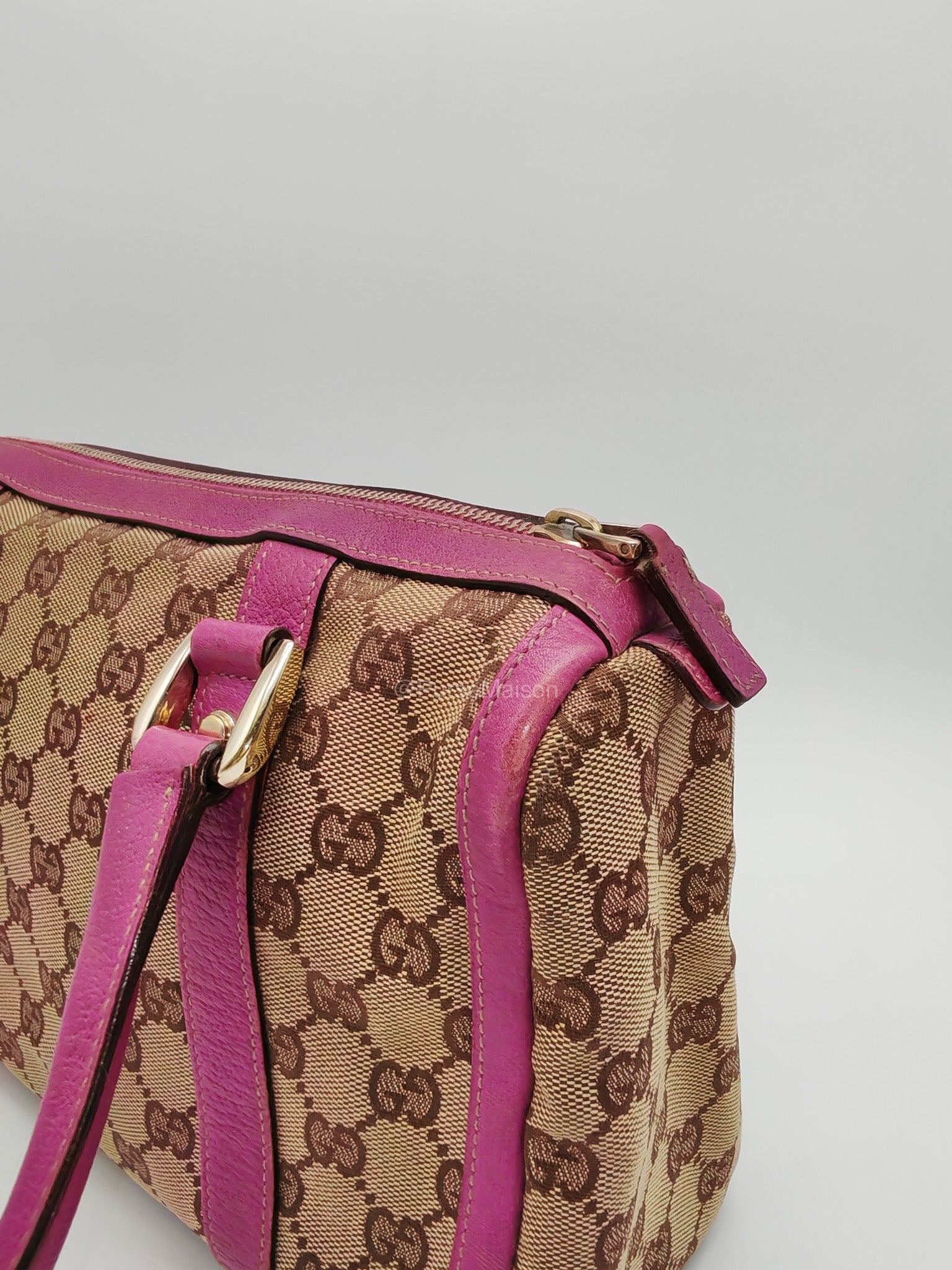 Gucci Abbey Boston Handbag in Pink GG Monogram Canvas and Light Gold Hardware
