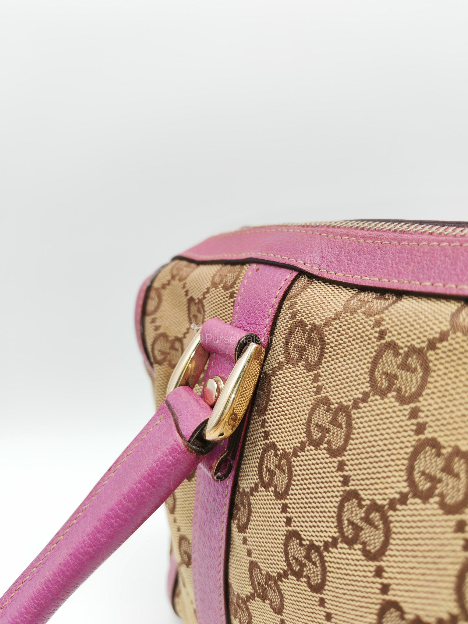 Gucci Abbey Boston Handbag in Pink GG Monogram Canvas and Light Gold Hardware