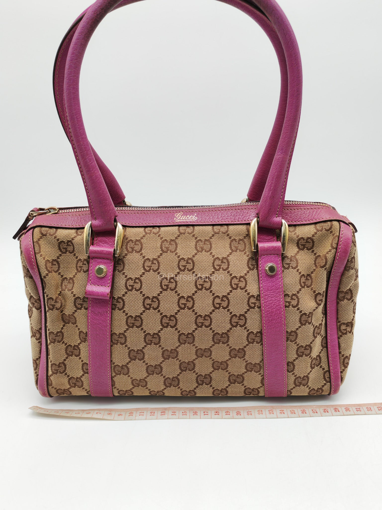 Gucci Abbey Boston Handbag in Pink GG Monogram Canvas and Light Gold Hardware