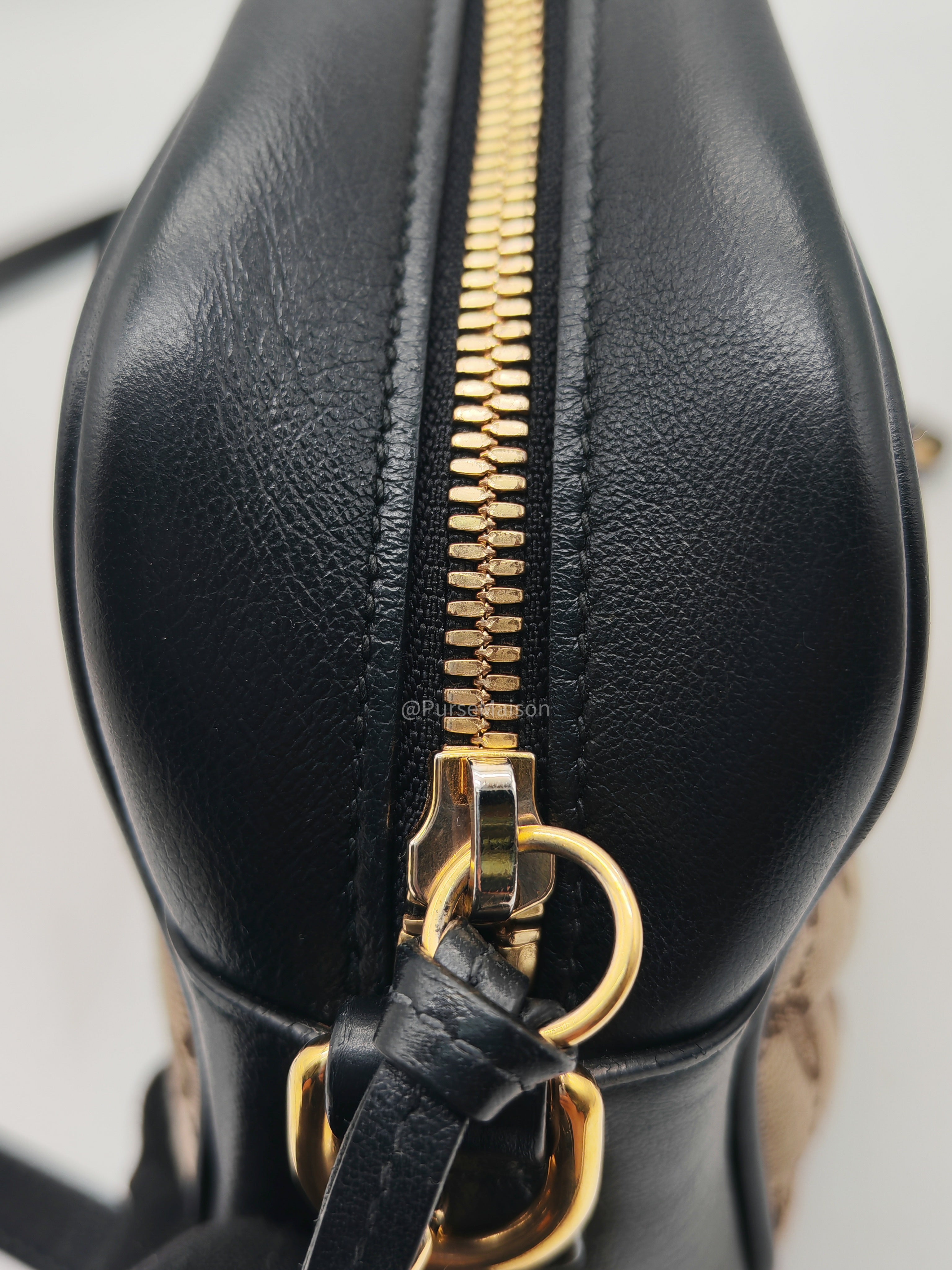 Gucci GG Marmont Camera Bag Small in Diagonal Monogram Matelasse Canvas and Gold Hardware