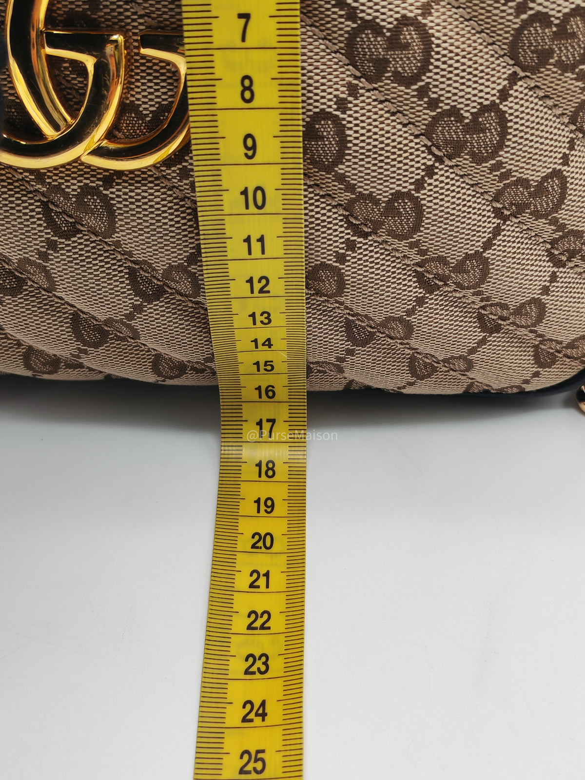 Gucci GG Marmont Camera Bag Small in Diagonal Monogram Matelasse Canvas and Gold Hardware