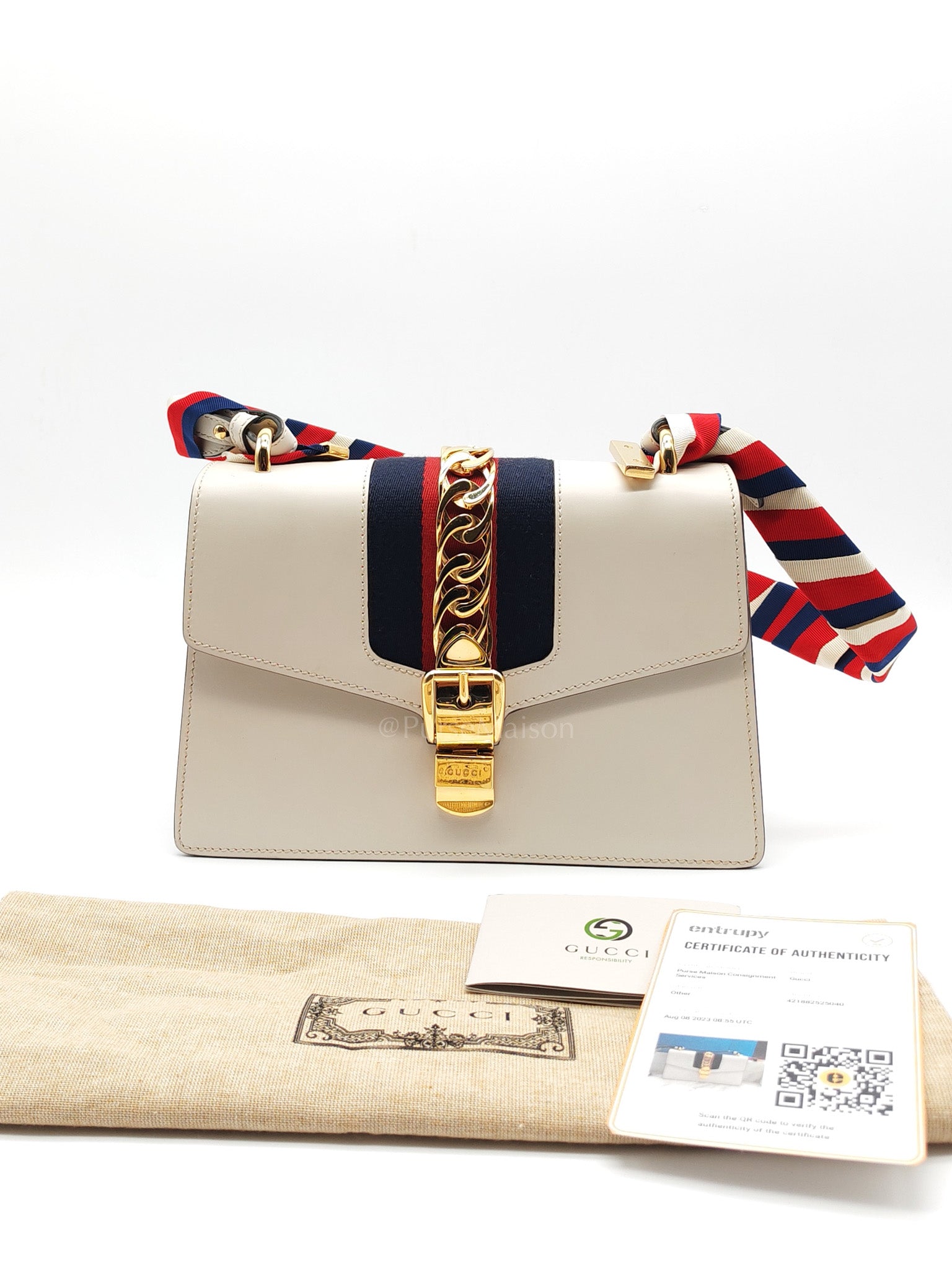 Gucci Sylvie Shoulder Bag in Off White Smooth Calfskin Leather