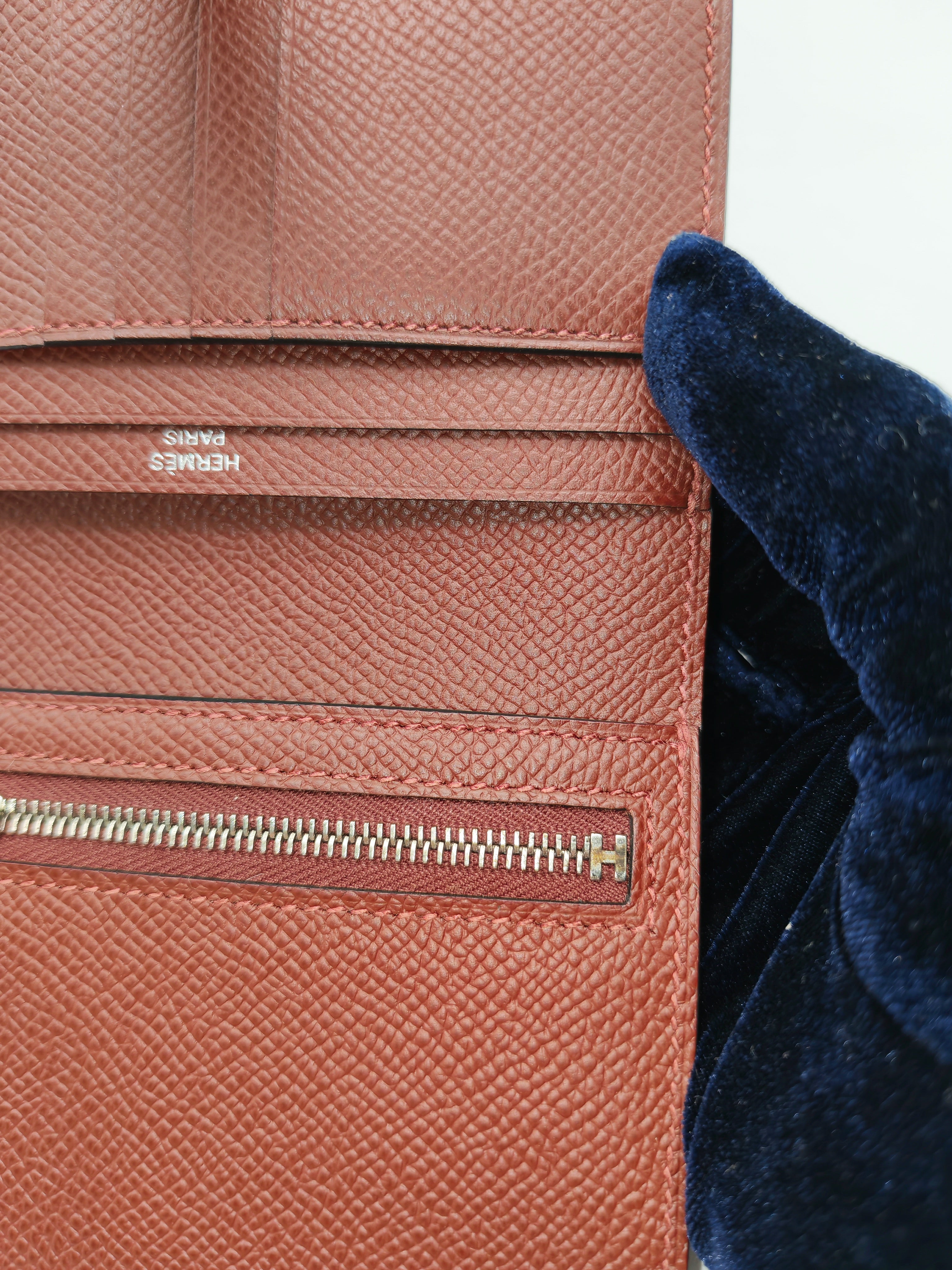 Hermes Bearn Compact Wallet in Rouge Epsom Leather and Palladium Hardware Stamp W (2024)