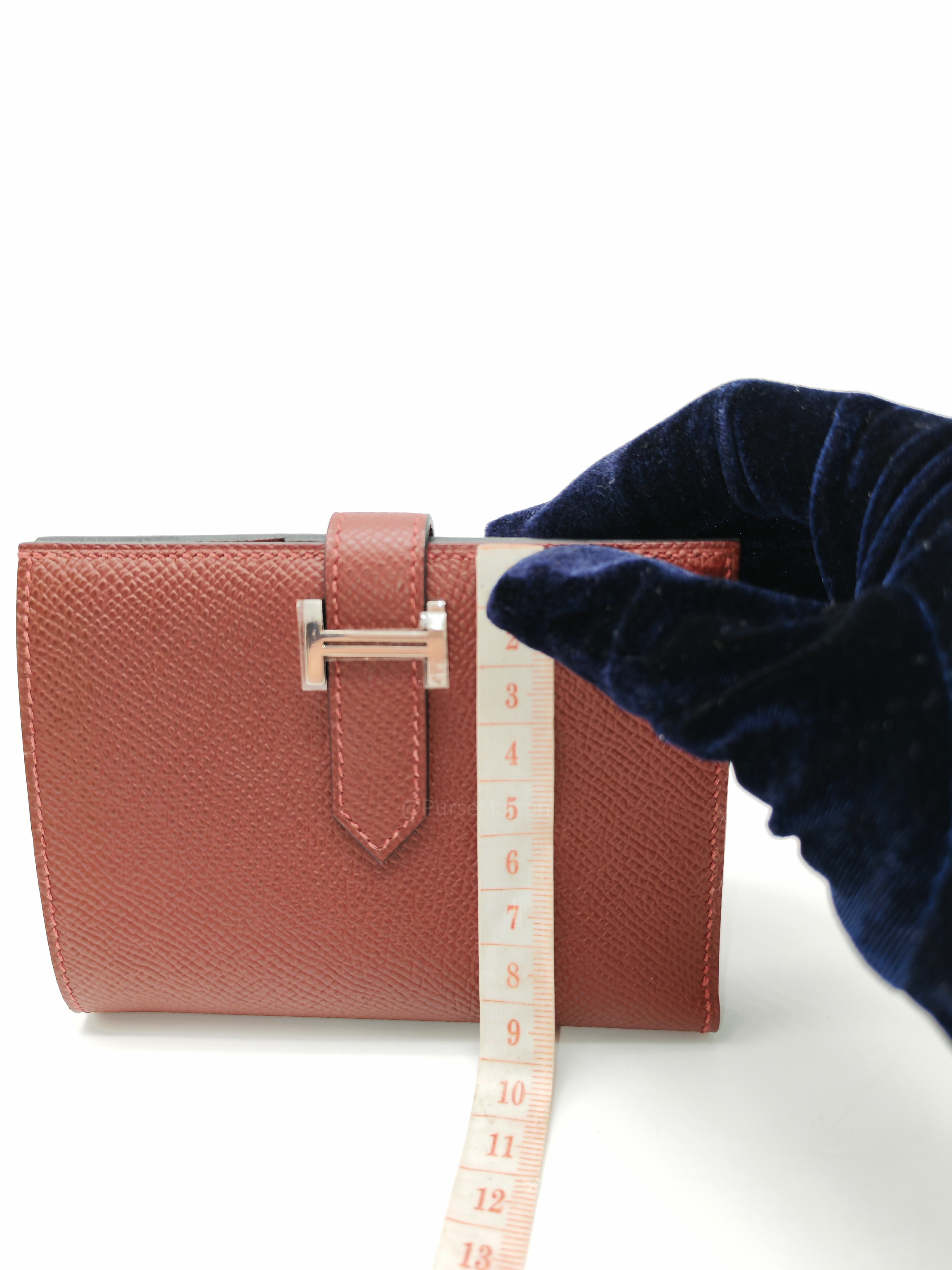 Hermes Bearn Compact Wallet in Rouge Epsom Leather and Palladium Hardware Stamp W (2024)