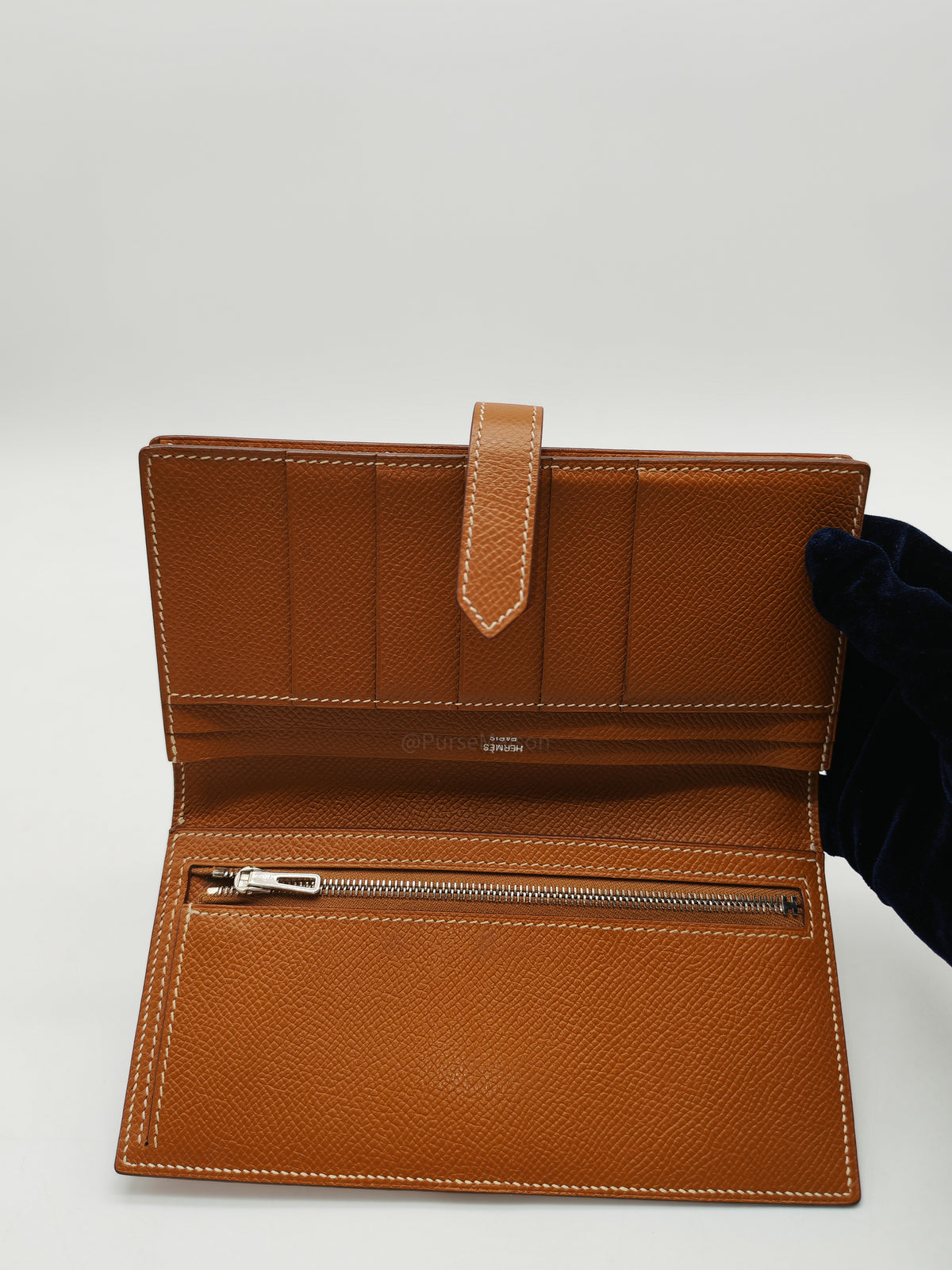 Hermes Bearn Long Wallet in Gold Epsom Leather Palladium Hardware Stamp M Square (2009)
