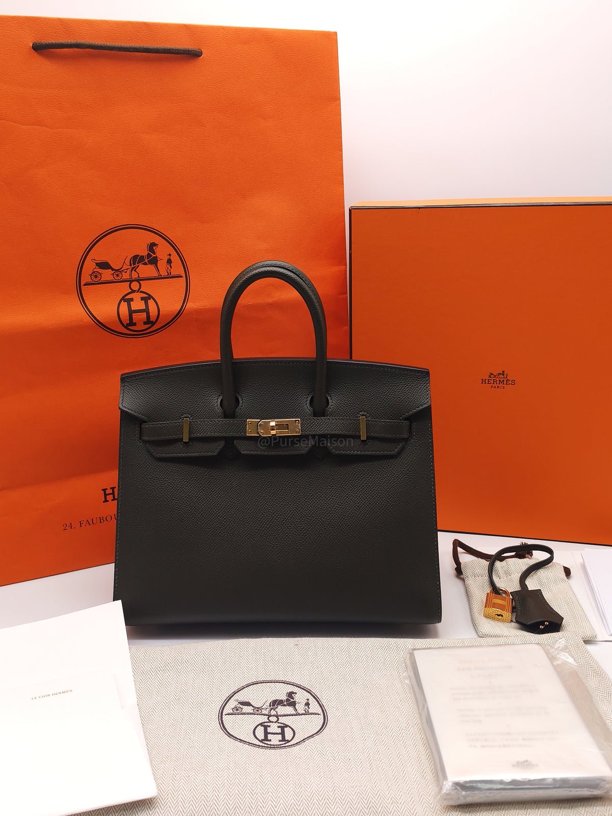 Hermes Birkin 25 Sellier in Vert De Gris Epsom Leather Gold Hardware Stamp Z(2021)