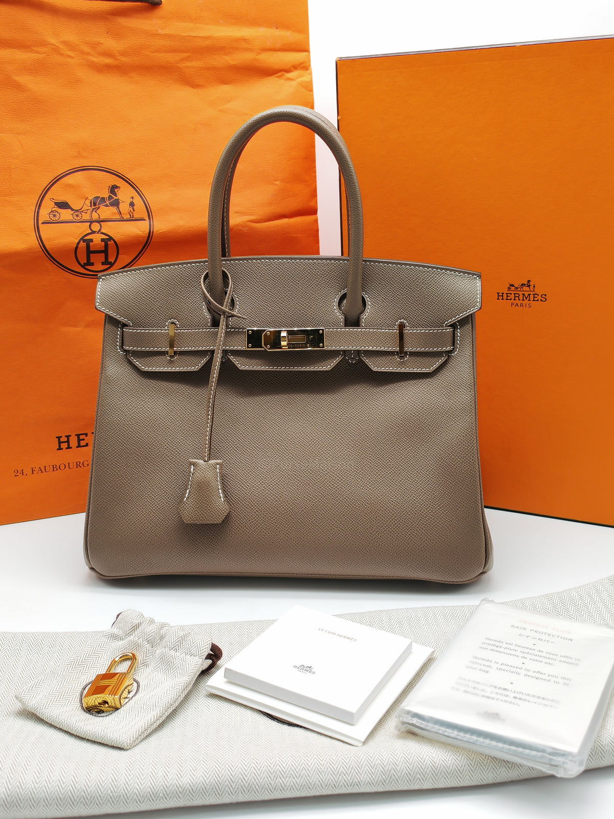 Hermes Birkin 30 Retourne in Etoupe Epsom Leather Gold Hardware Stamp Y (2020)