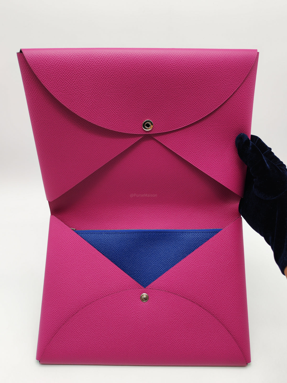 Hermes Calvi Pouch in Rose Pourpre Epsom Leather and Palladium Hardware Stamp C (2018)