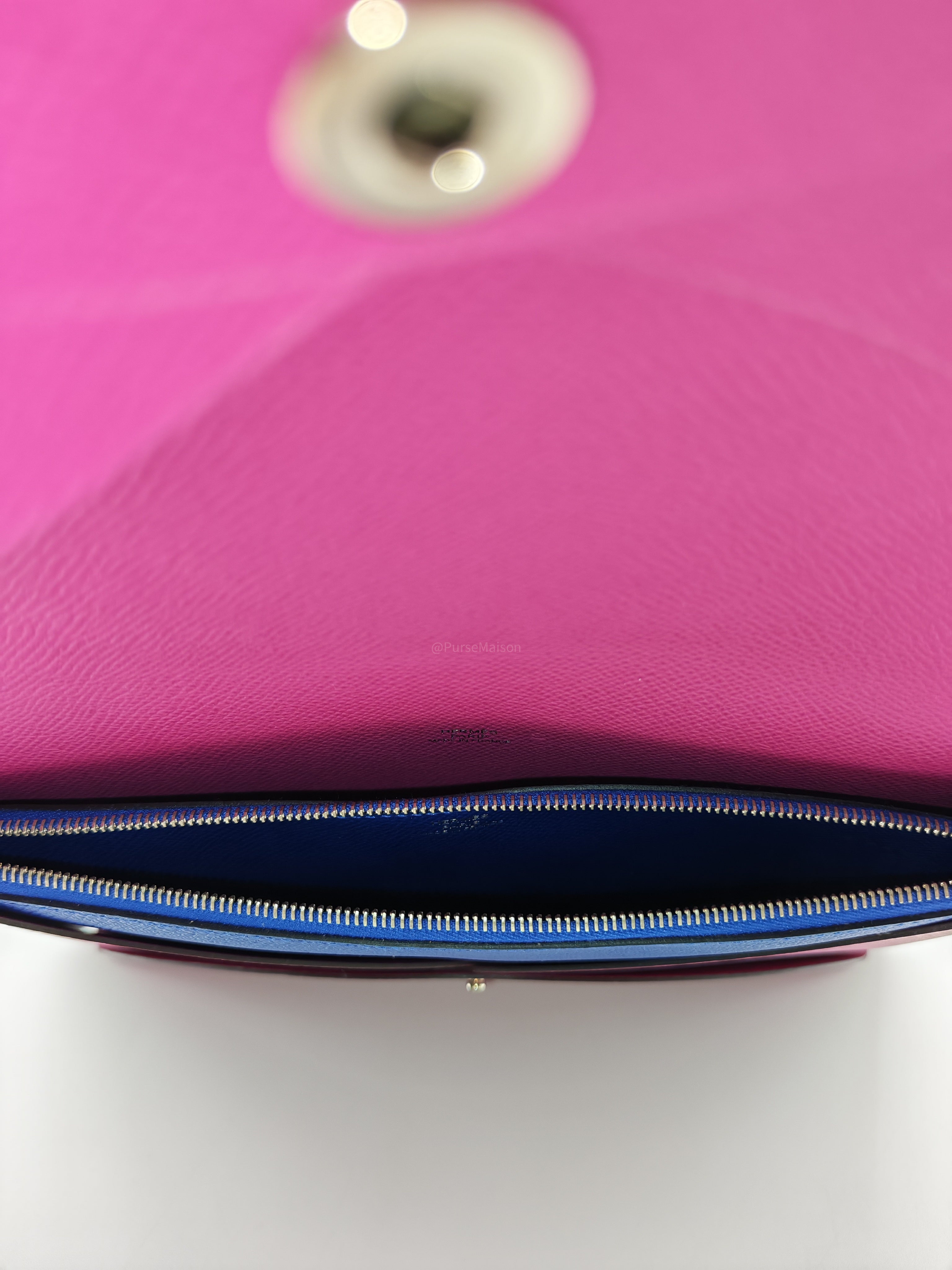 Hermes Calvi Pouch in Rose Pourpre Epsom Leather and Palladium Hardware Stamp C (2018)