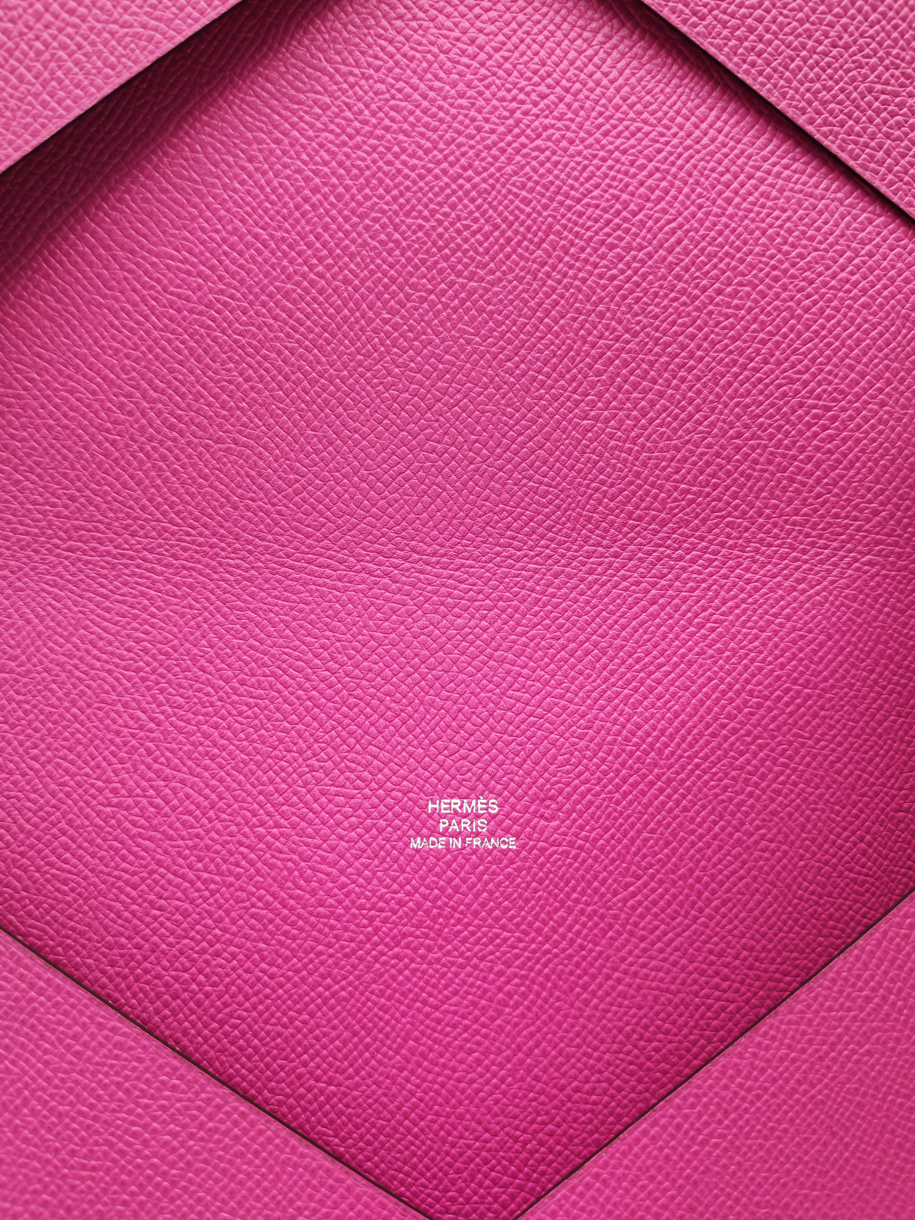 Hermes Calvi Pouch in Rose Pourpre Epsom Leather and Palladium Hardware Stamp C (2018)