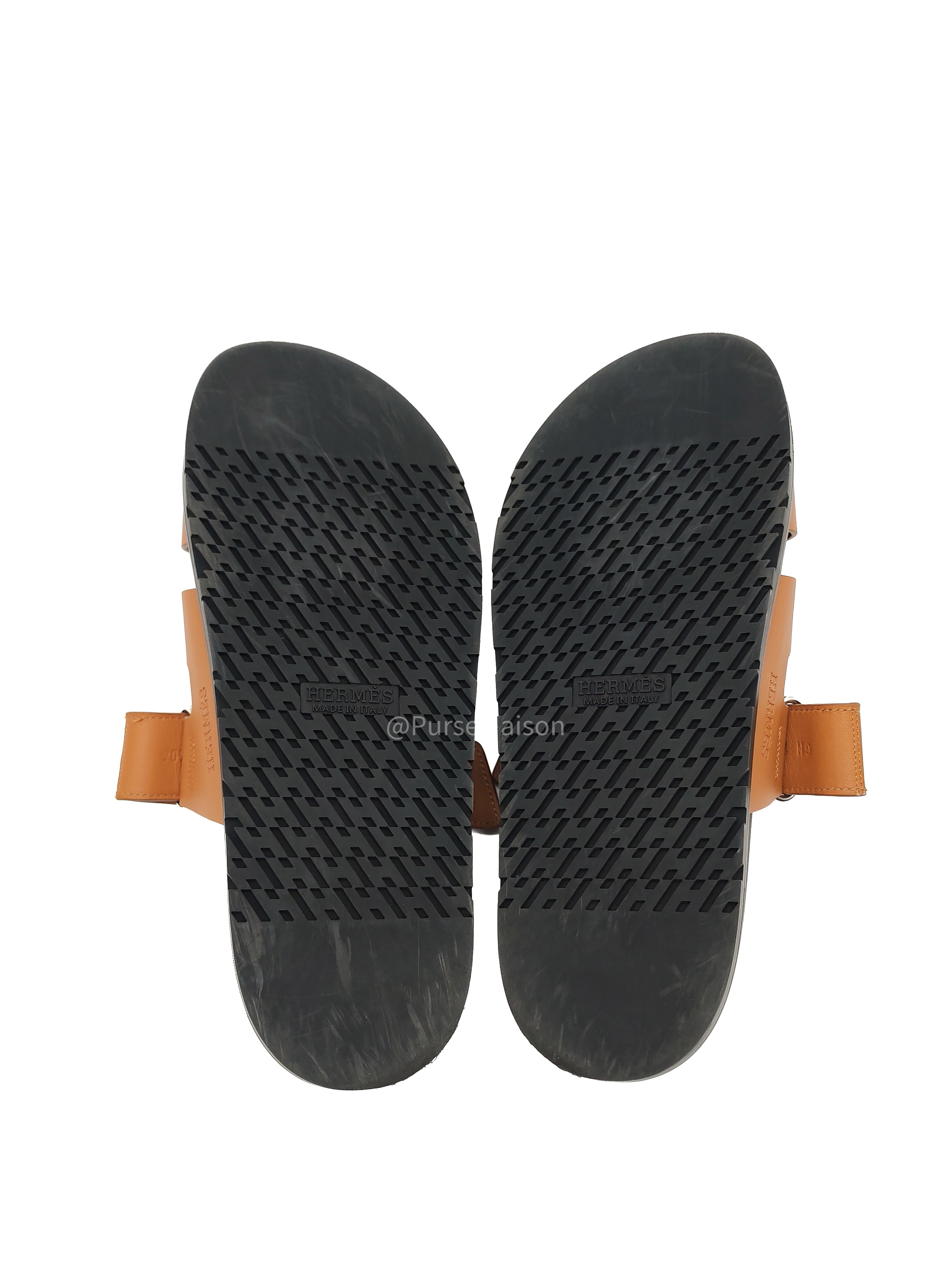 Hermes Chypre Sandal in Gold Calfskin Leather Sandals Size 41 EU (26cm)
