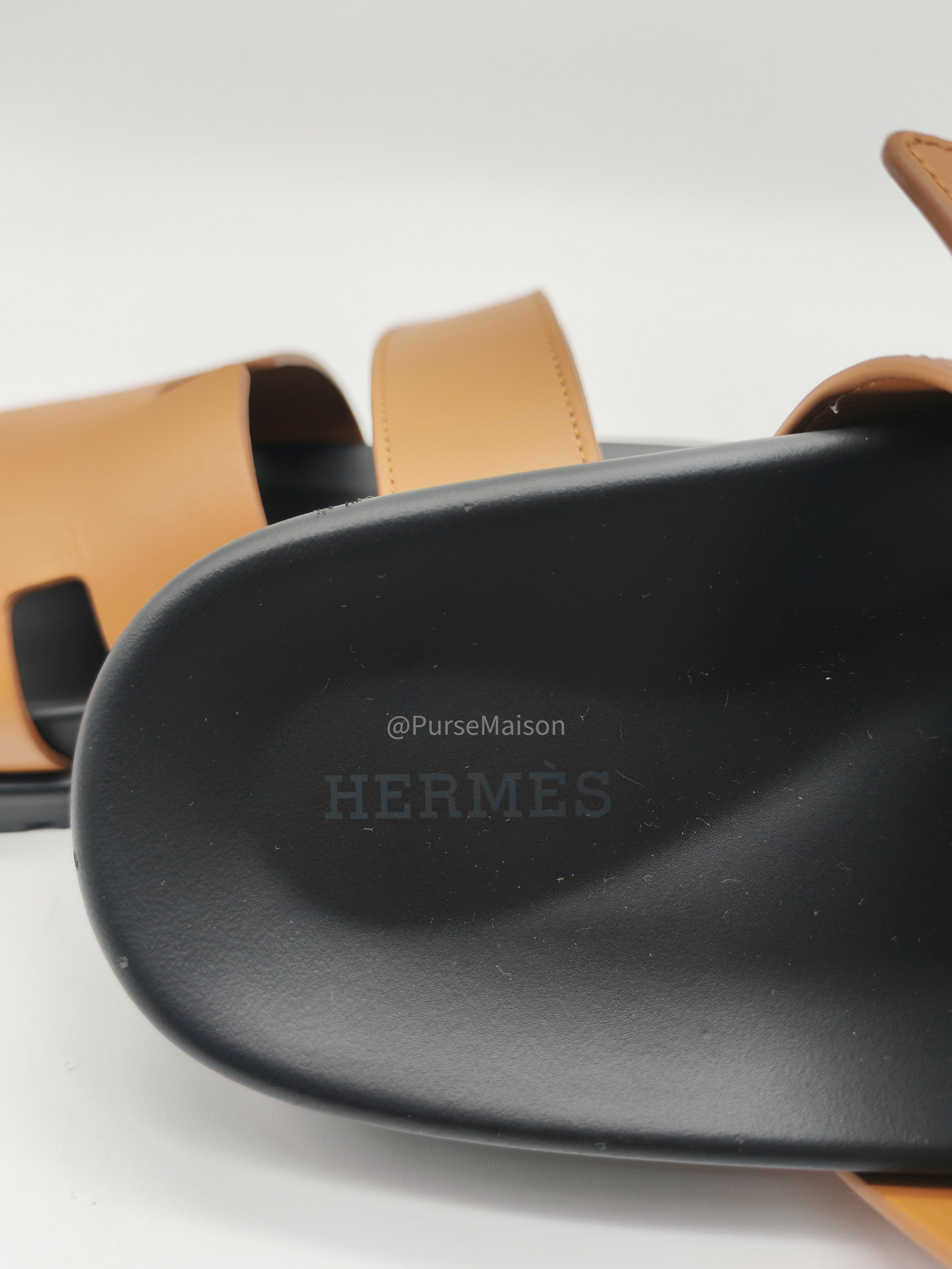 Hermes Chypre Sandal in Gold Calfskin Leather Sandals Size 41 EU (26cm)