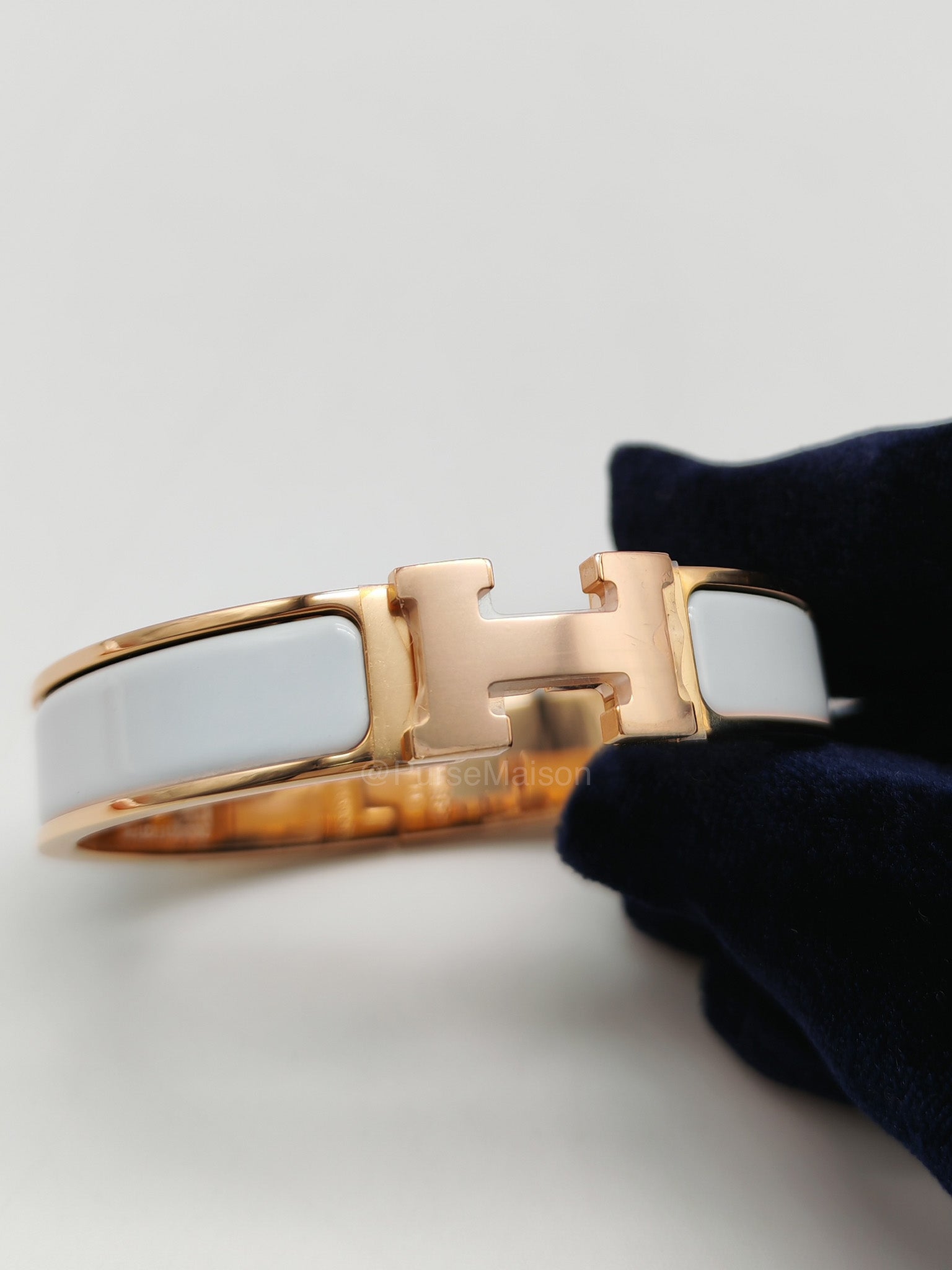 Hermes Clic H PM White Enamel Rosegold Hardware Bracelet