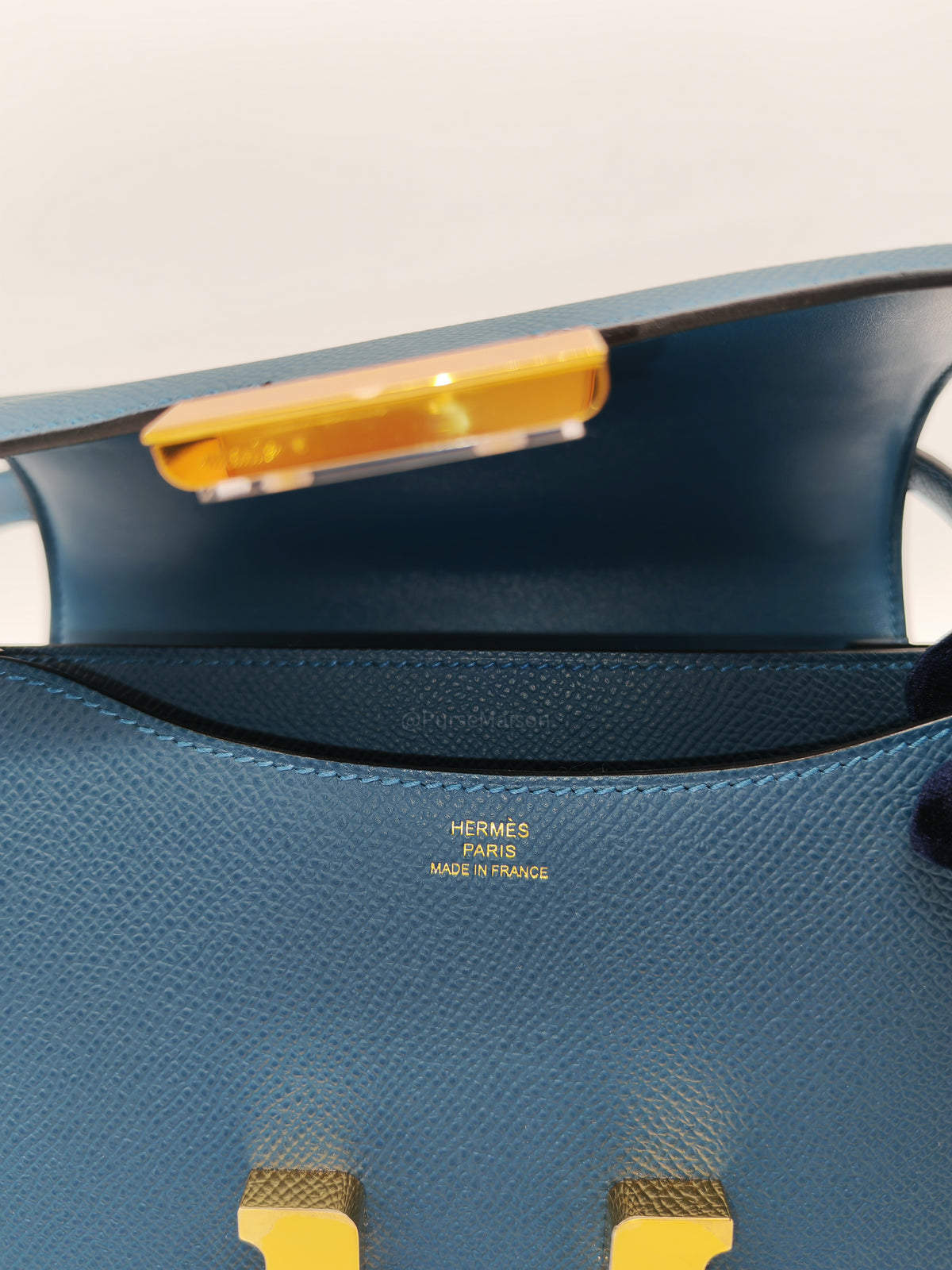 Hermes Constance 18 Mini in Bleu Thalassa Epsom Leather Gold Hardware Stamp W (2024)