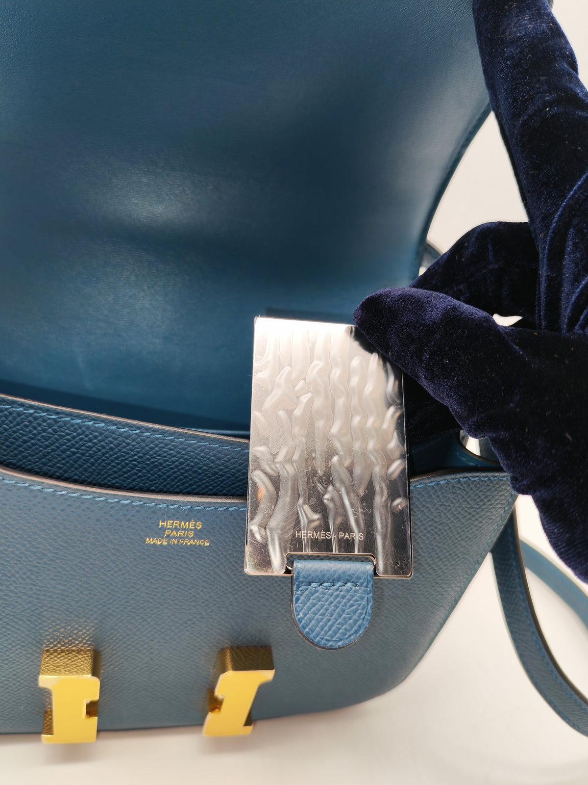 Hermes Constance 18 Mini in Bleu Thalassa Epsom Leather Gold Hardware Stamp W (2024)